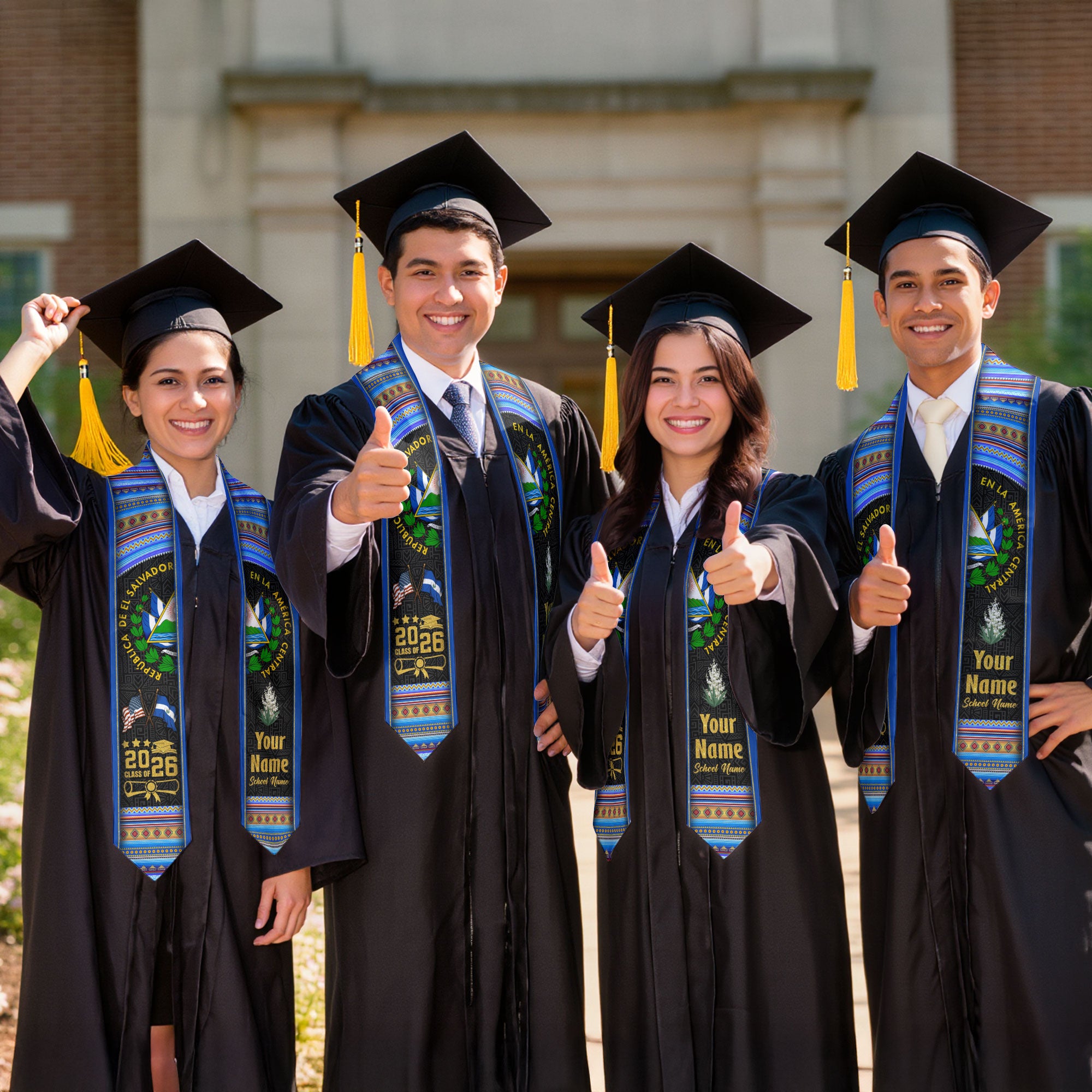 El Salvador Graduation Stole 2026, Salvadoran Flag Sash, Tailored Detail for Class of 2026