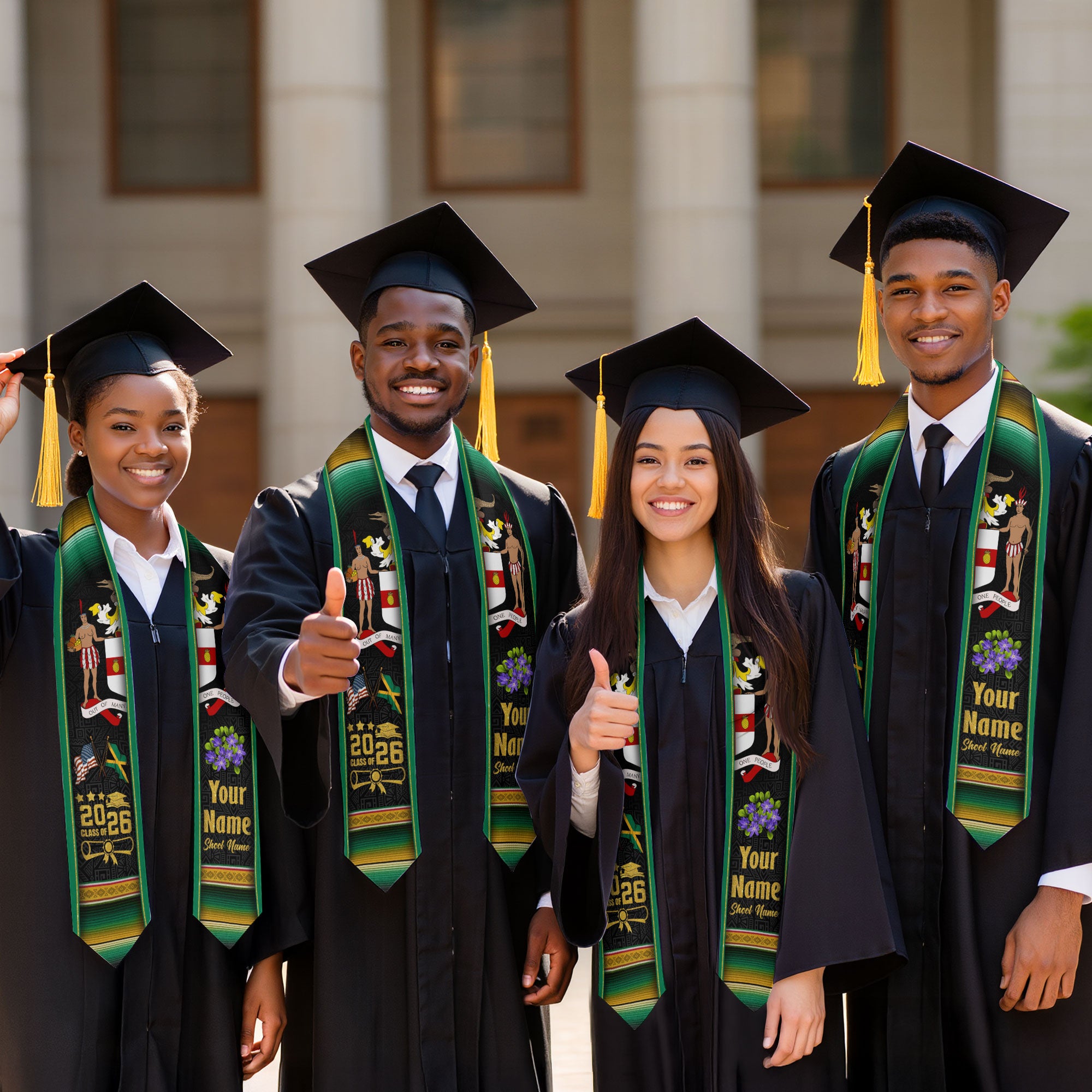 Jamaica Graduation Stole 2026, Jamaican Flag Sash, Custom Touch Option for Class of 2026