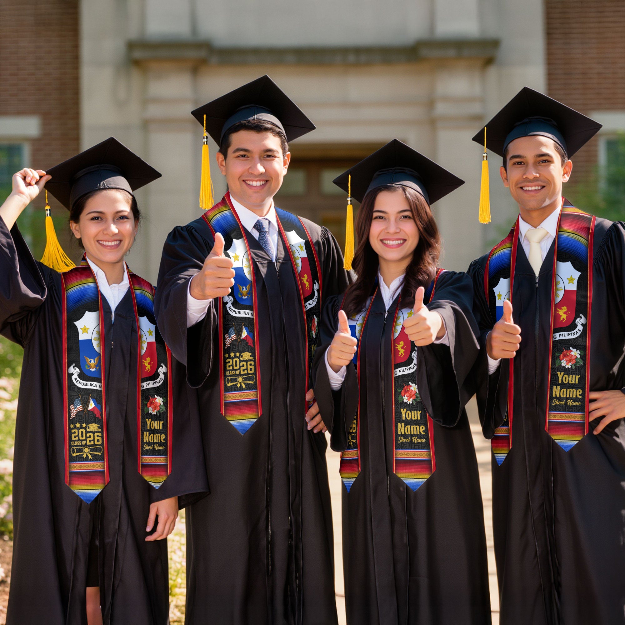 Philippines Graduation Stole 2026, Filipino Flag Sash, Tailored Detail for Class of 2026