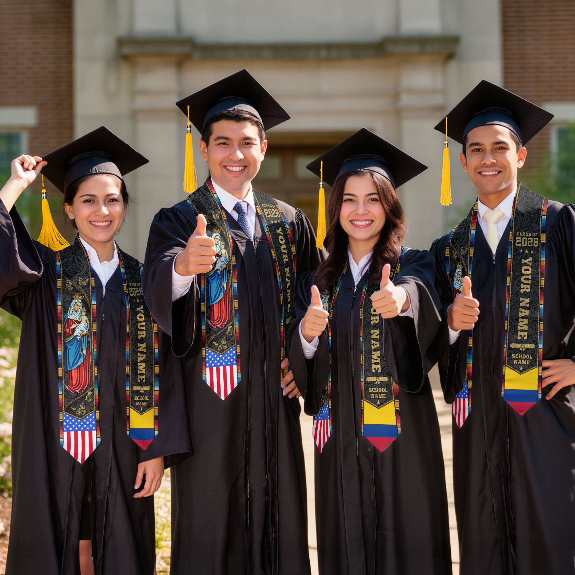 Colombian Flag Graduation Stole 2026, Colombia Sash Stole, Personalize for Grads