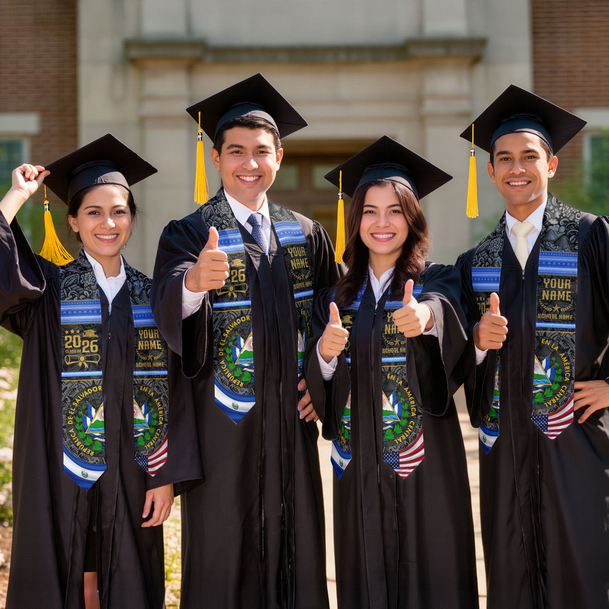 El Salvador Flag Graduation Stole 2026, Salvadoran Grad Sash, Signature Finish for 2026