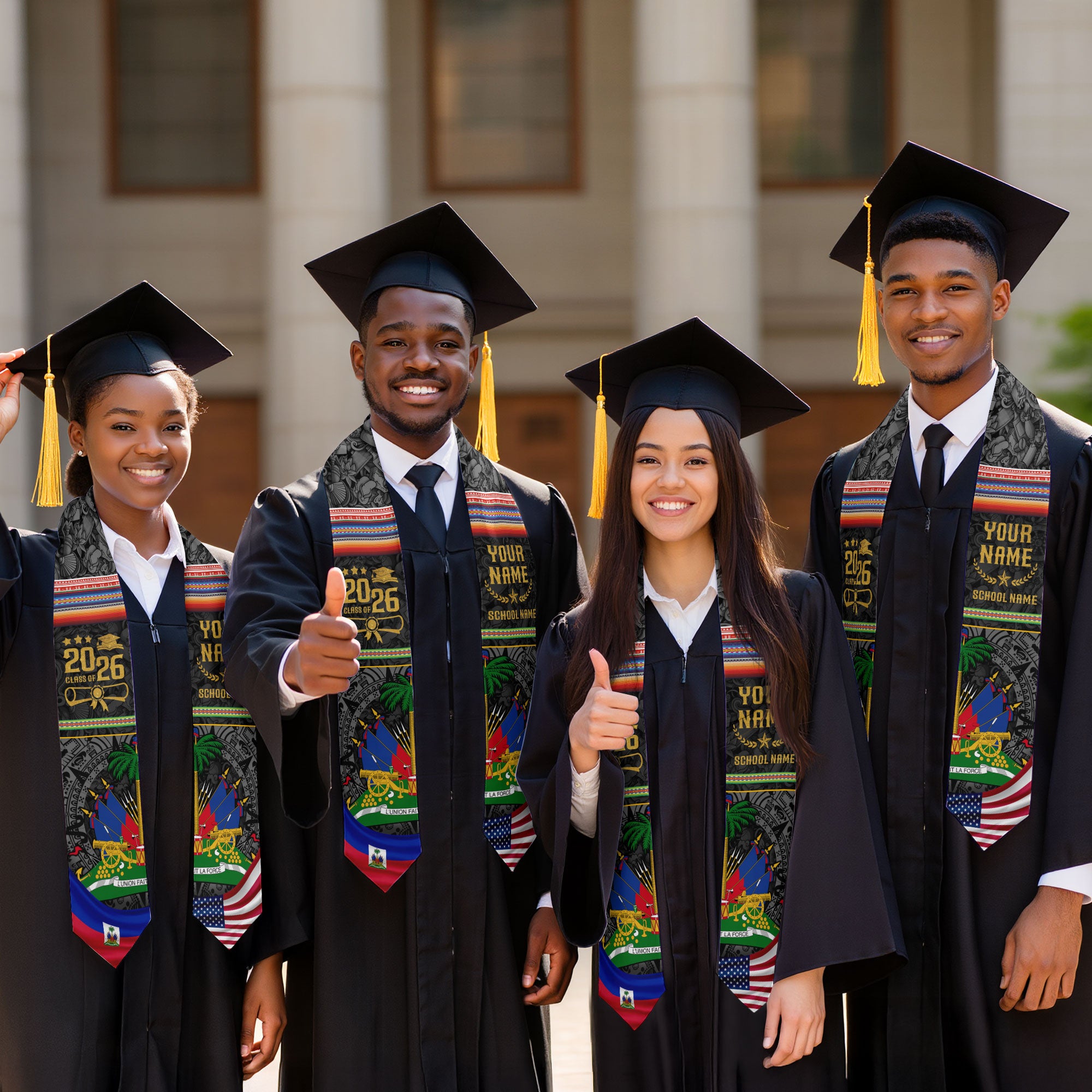 Haiti Flag Graduation Stole 2026, Haitian Grad Sash, Signature Finish for 2026 Grads