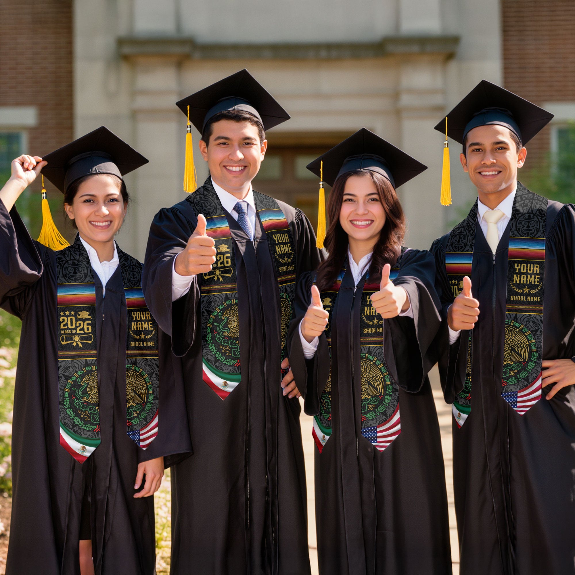 Mexico Graduation Stole 2026, Mexican American Flag Sash, Mexican Stole for Graduation