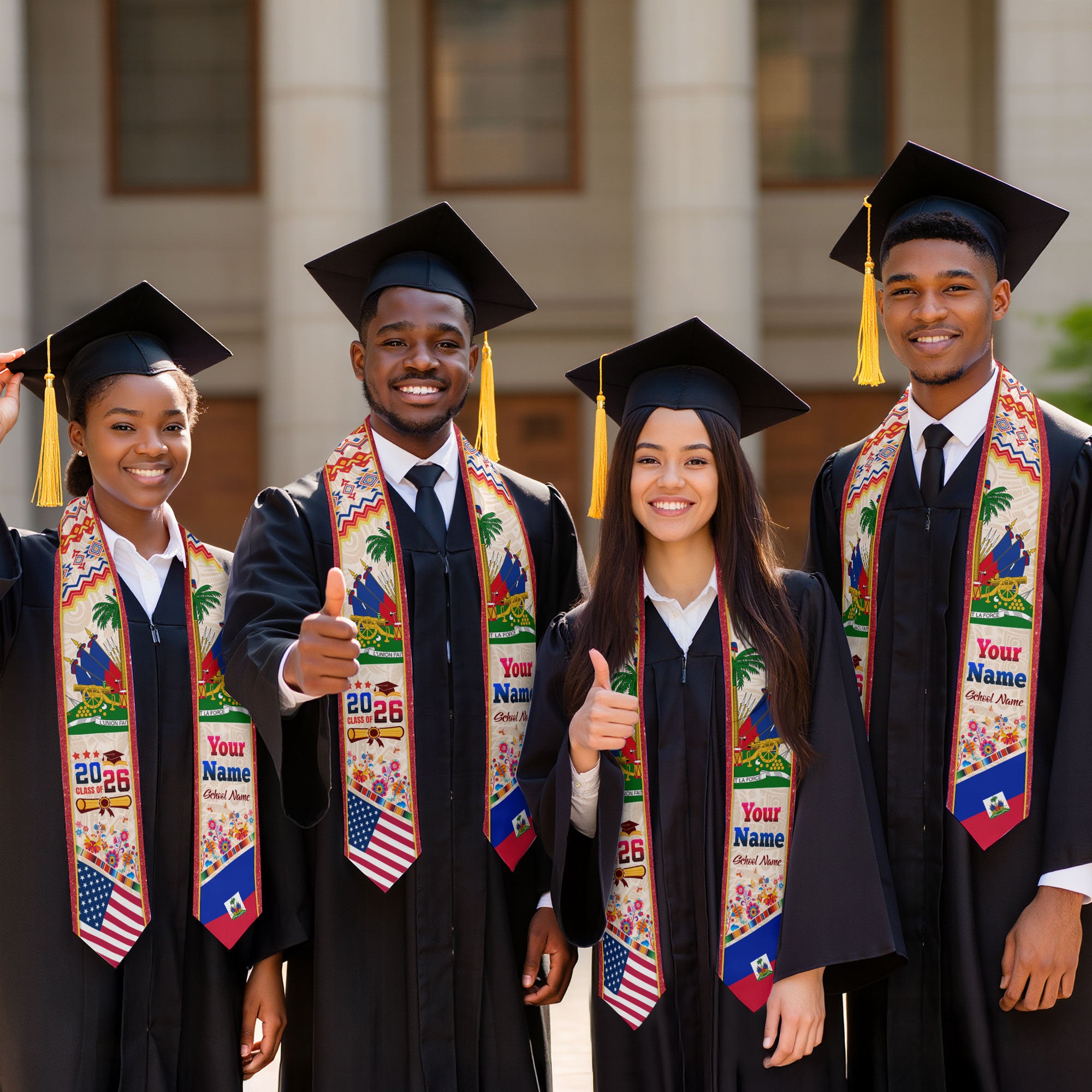 Haiti Graduation Stole 2026, Haitian Flag Sash, Custom Touch Option for Class of 2026
