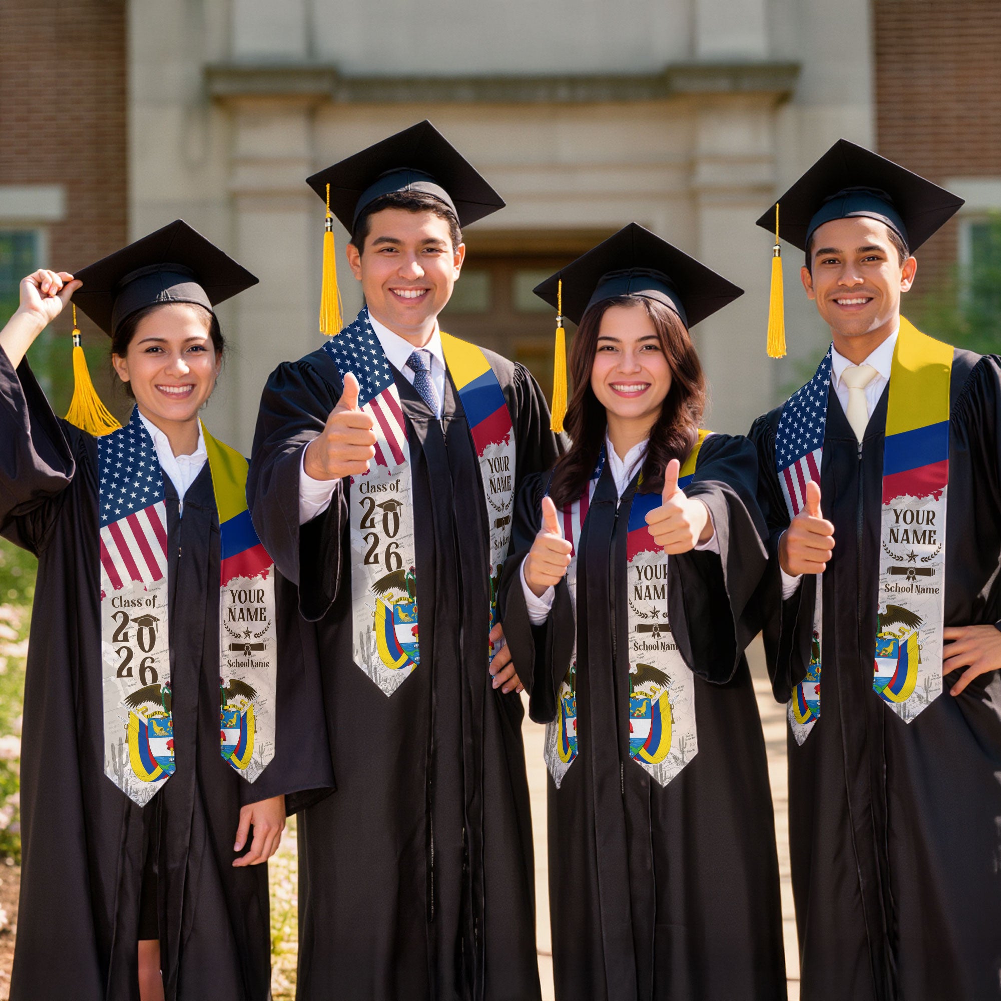 Colombian Flag Graduation Sash 2026, Colombia Graduation Stole, Custom Detail for Grads