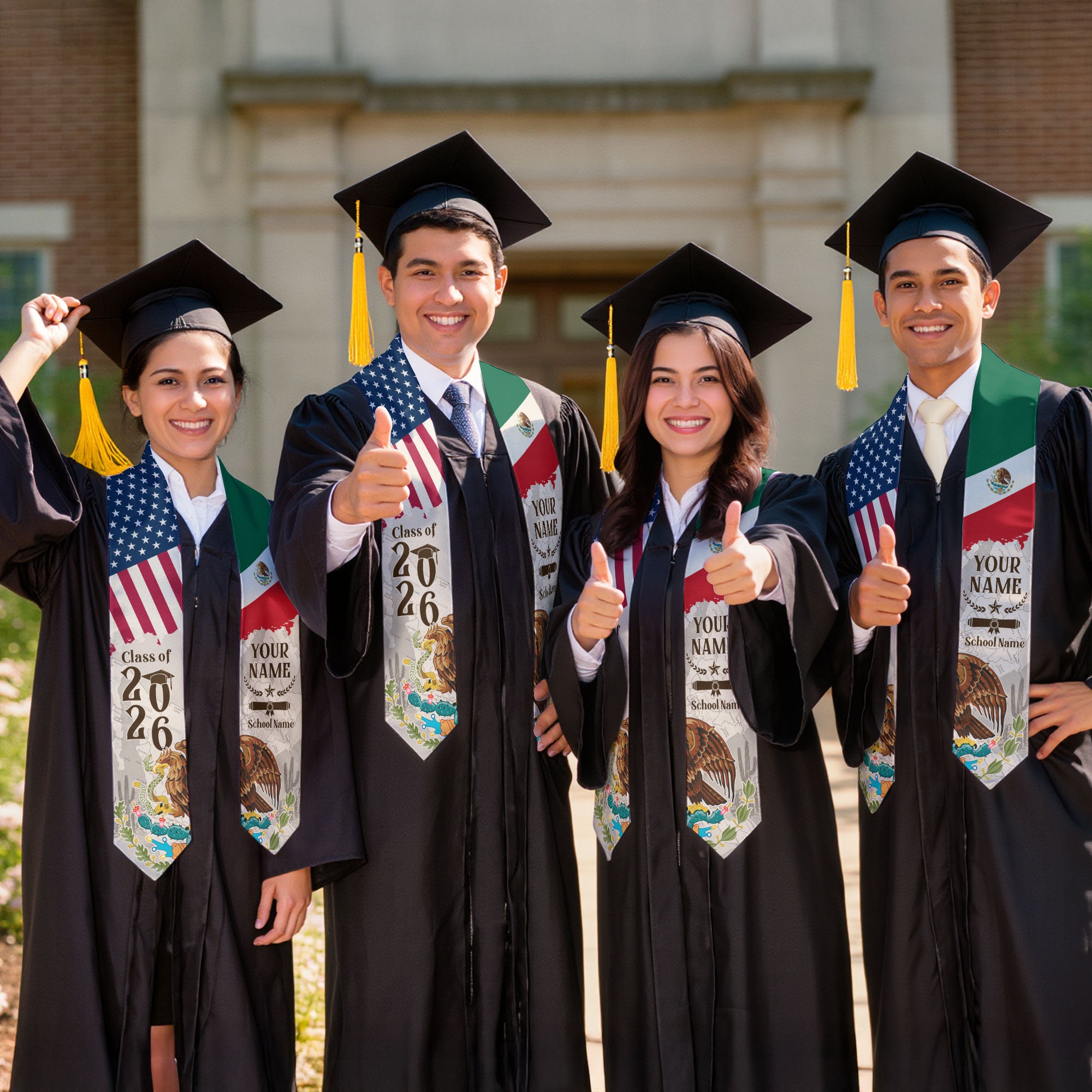Mexican Flag Graduation Sash 2026, Mexico Graduation Stole, Custom Detail for Graduates