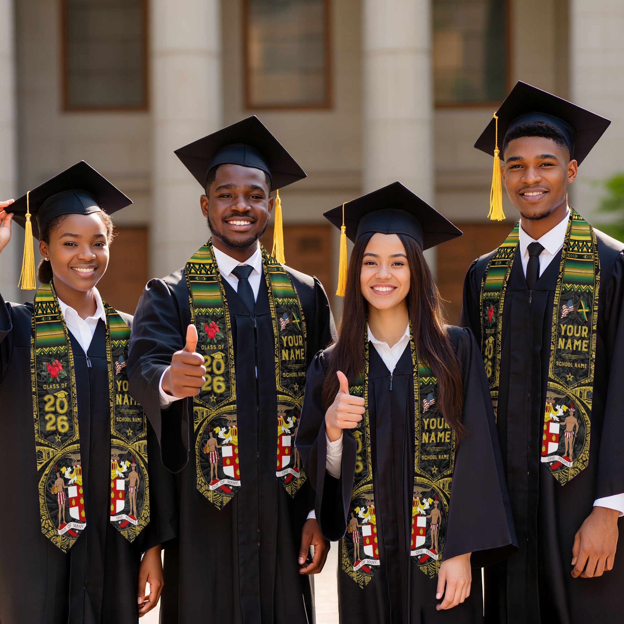 Jamaica Graduation Stole 2026, Jamaican Flag Sash, Personalized Gift for Graduates