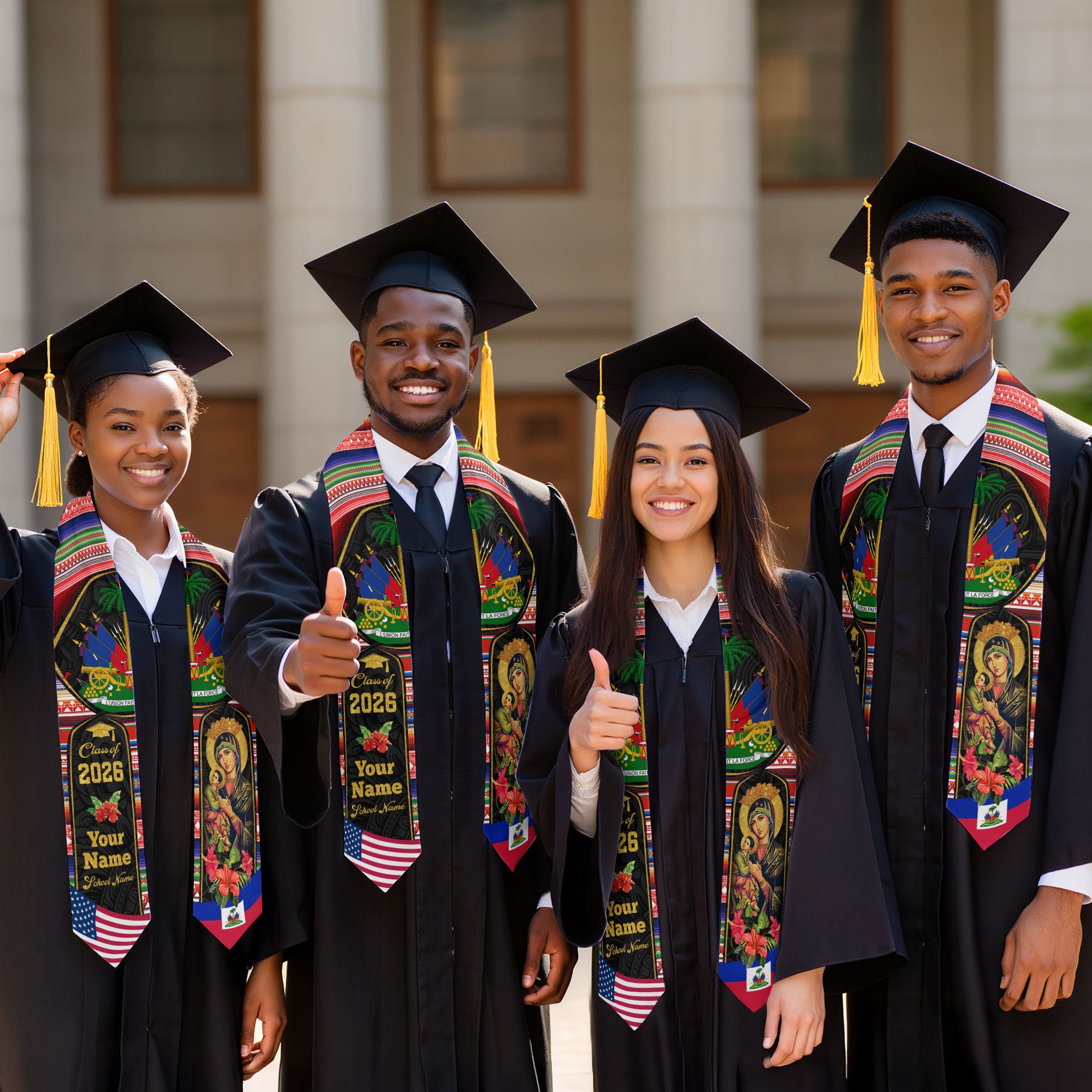 Haitian Graduation Stole 2026, Haiti Flag Sash, Custom Detail Choice for Class of 2026