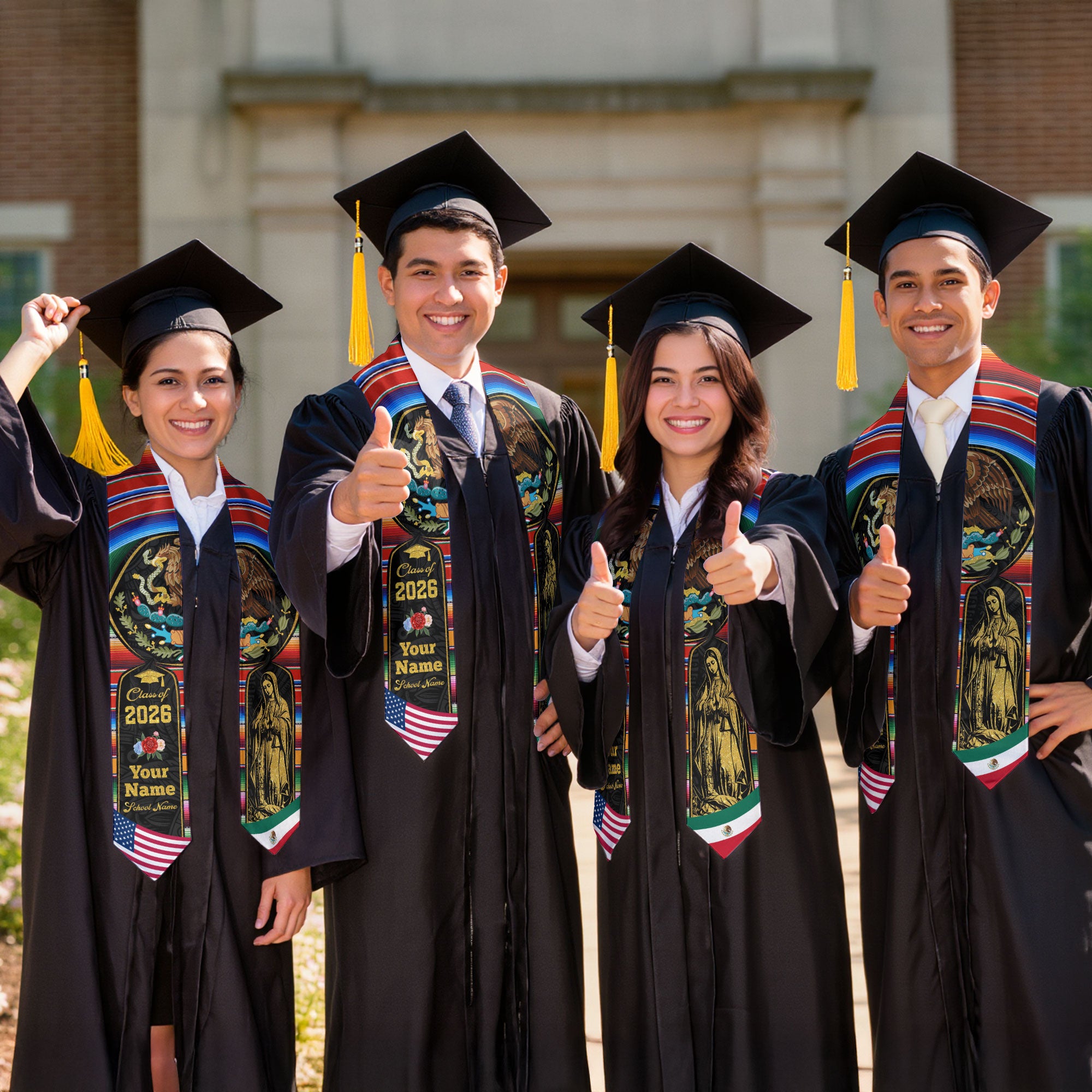 Mexican Graduation Stole 2026, Mexico Flag Sash, Custom Detail Choice for Class of 2026