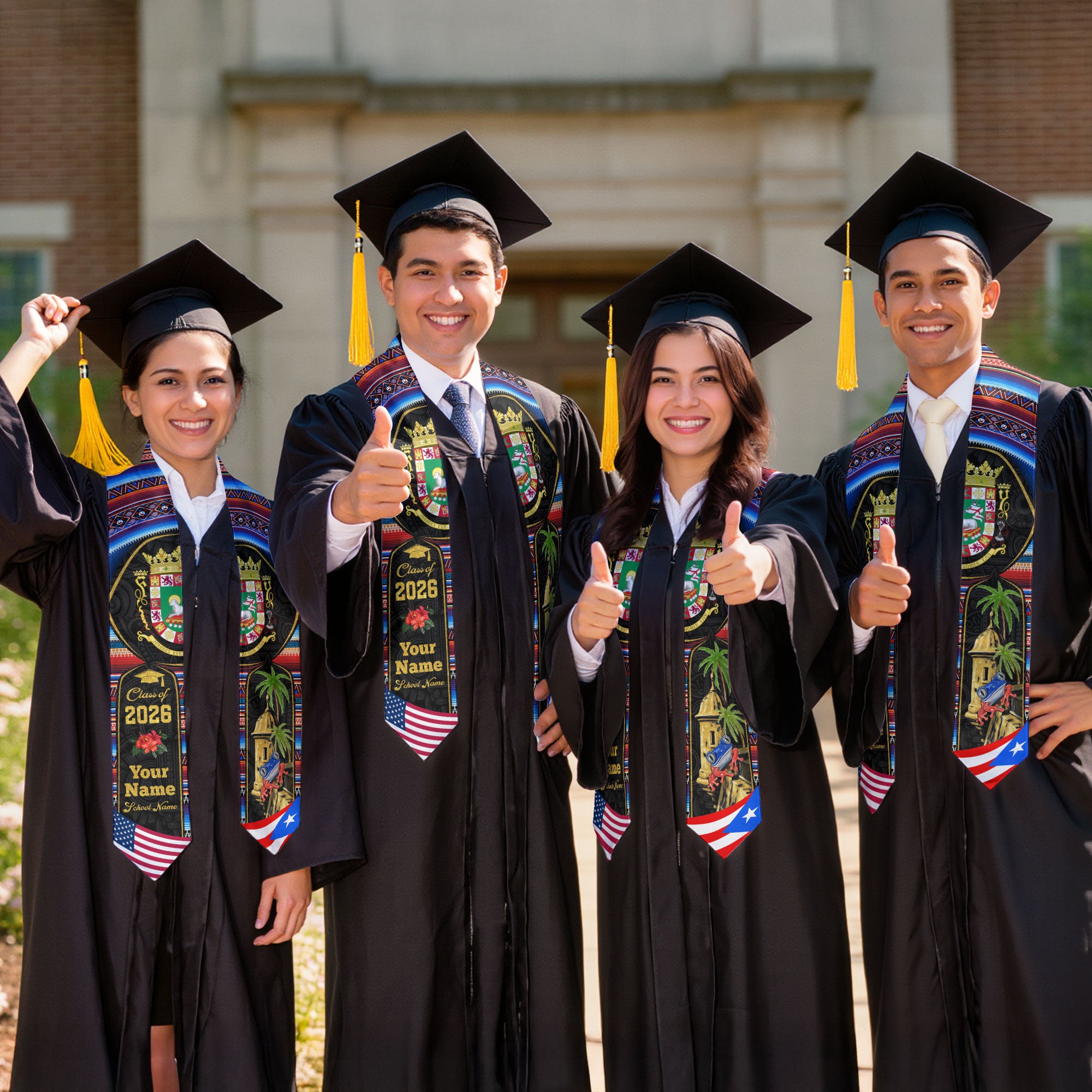 Puerto Rico Graduation Stole 2026, Puerto Rican Flag Sash, Custom-Ready Style for 2026