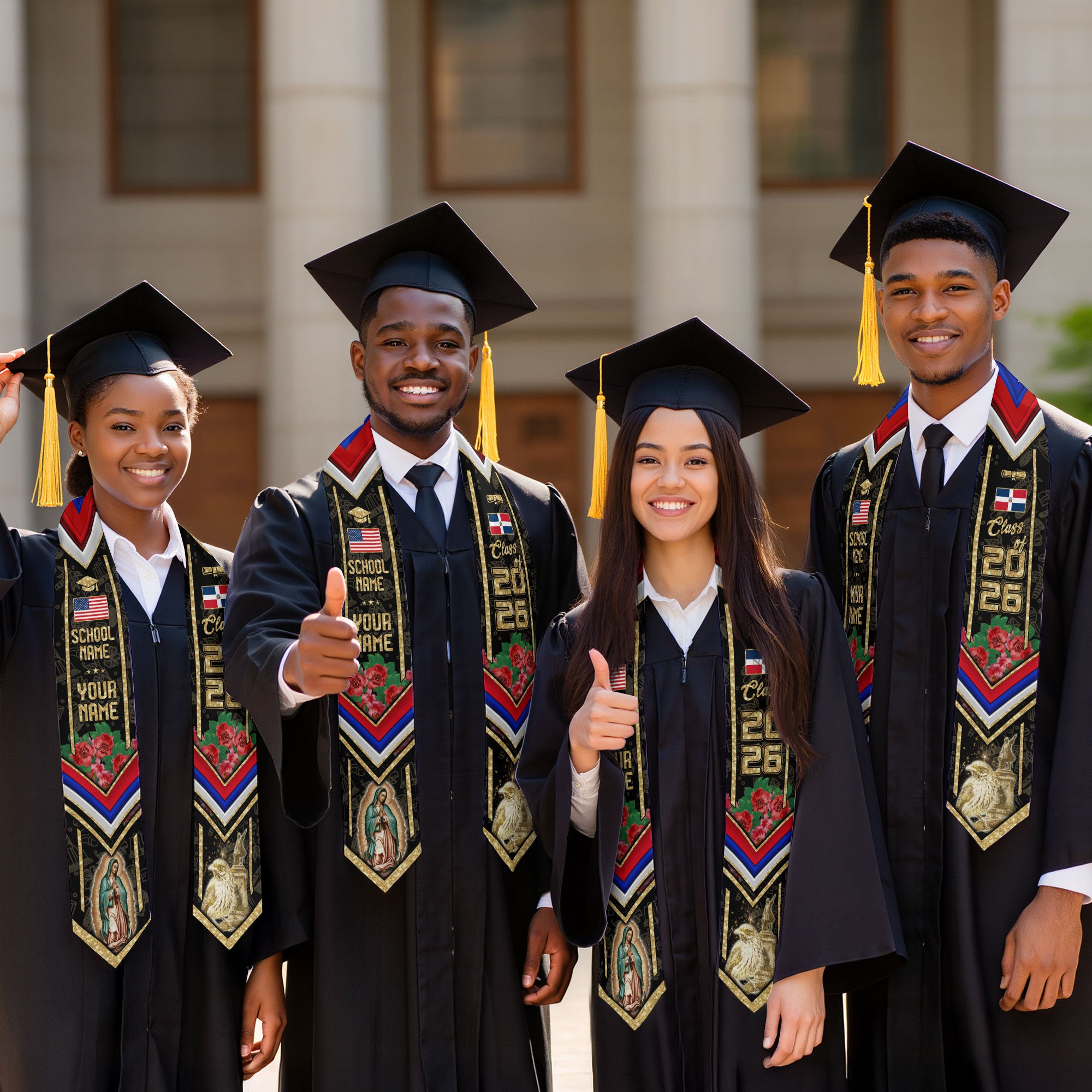 Dominican Graduation Stole 2026, Dominican Flag Sash, Tailored Detail for Class of 2026