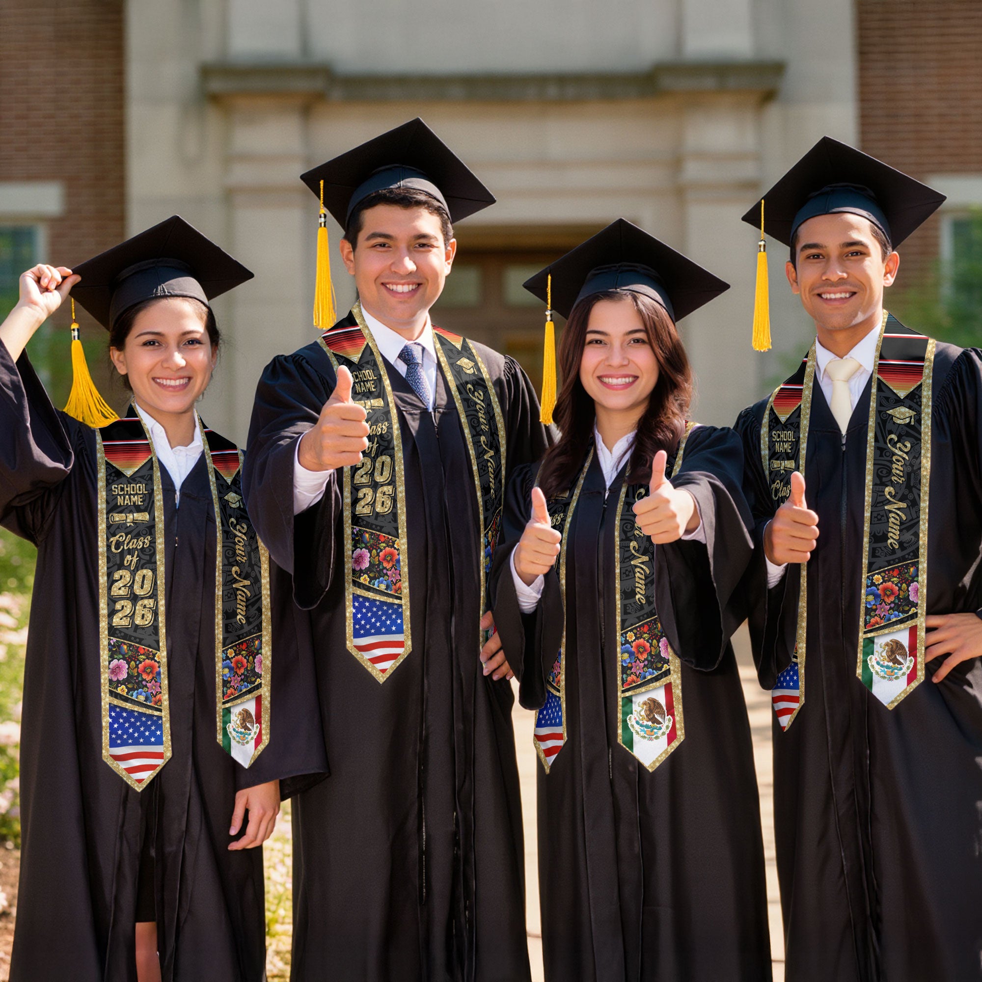 Mexico Graduation Stole 2026, Mexican Stole Sash, Mexican American Flag Graduation Sash