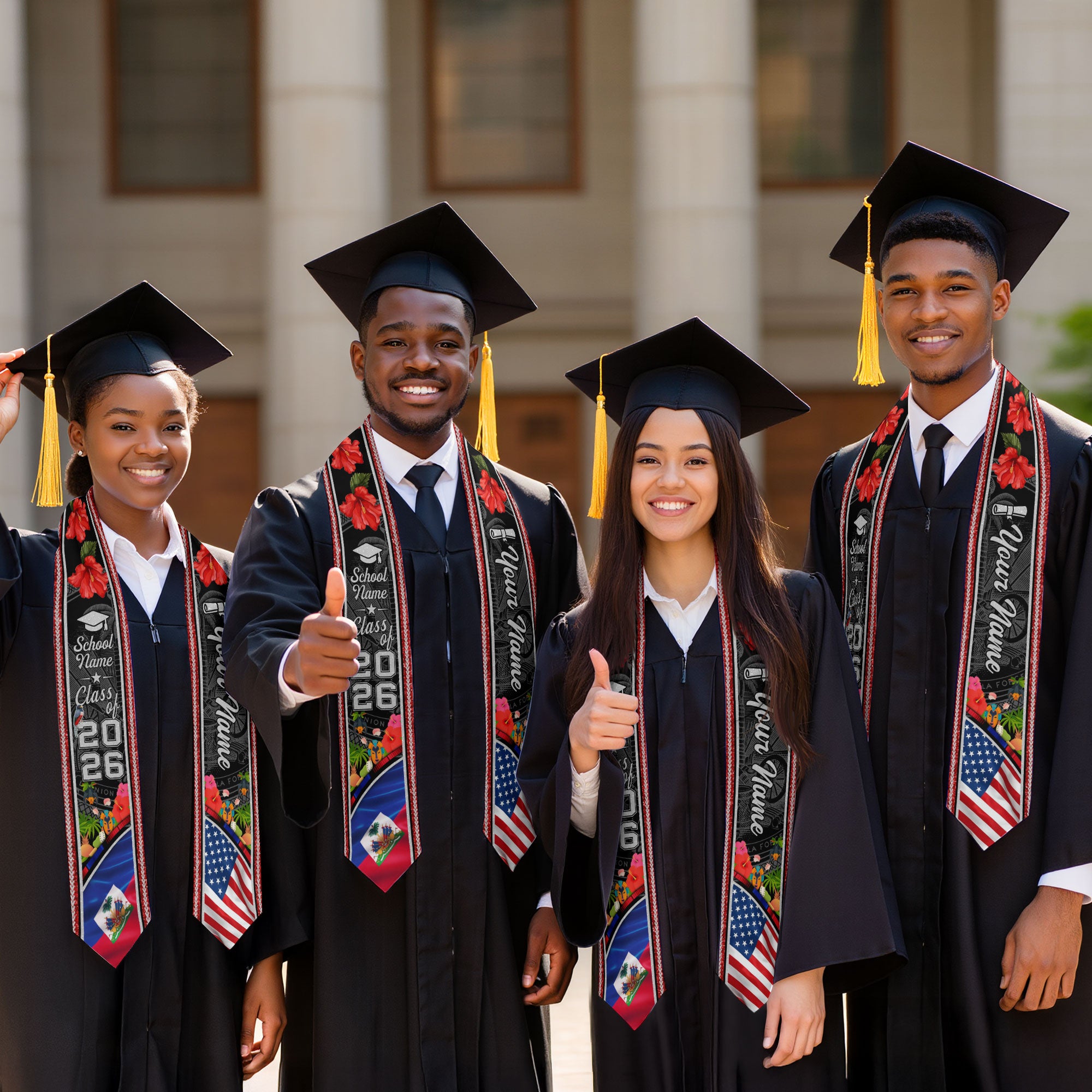 Haiti Flag Graduation Stole 2026, Haitian Grad Sash, Signature Detail for Class of 2026