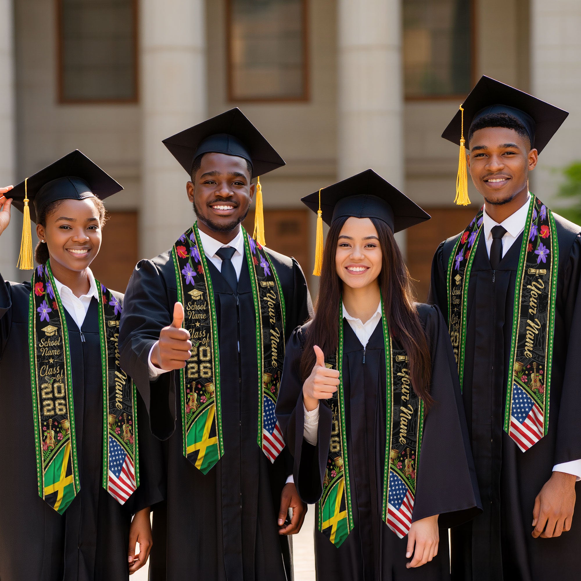 Jamaica Graduation Sash 2026, Jamaican Flag Stole, Signature Finish for Graduates