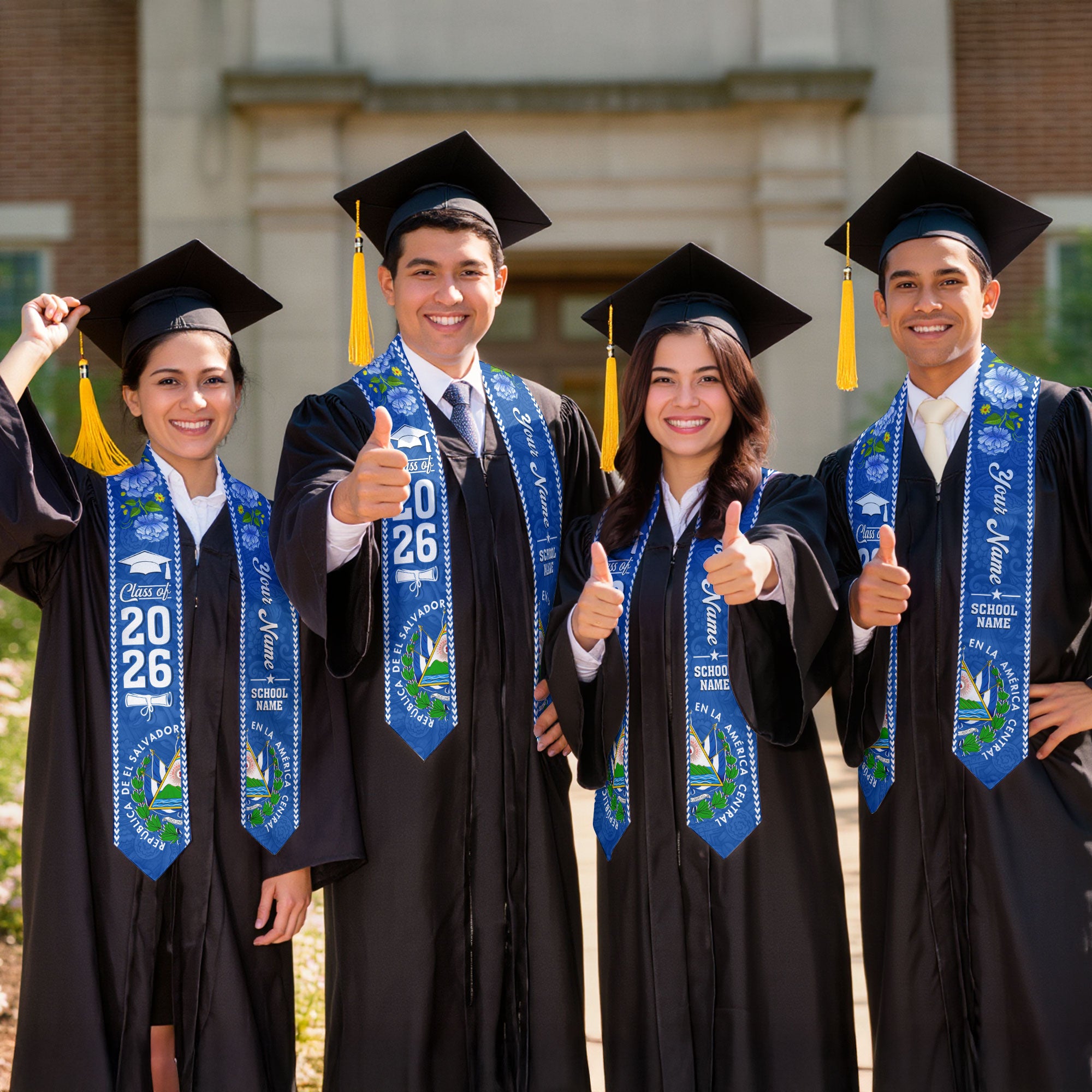2026 Salvadoran Flag Graduation Sash, El Salvador Stole, Personalized Finish for Graduates