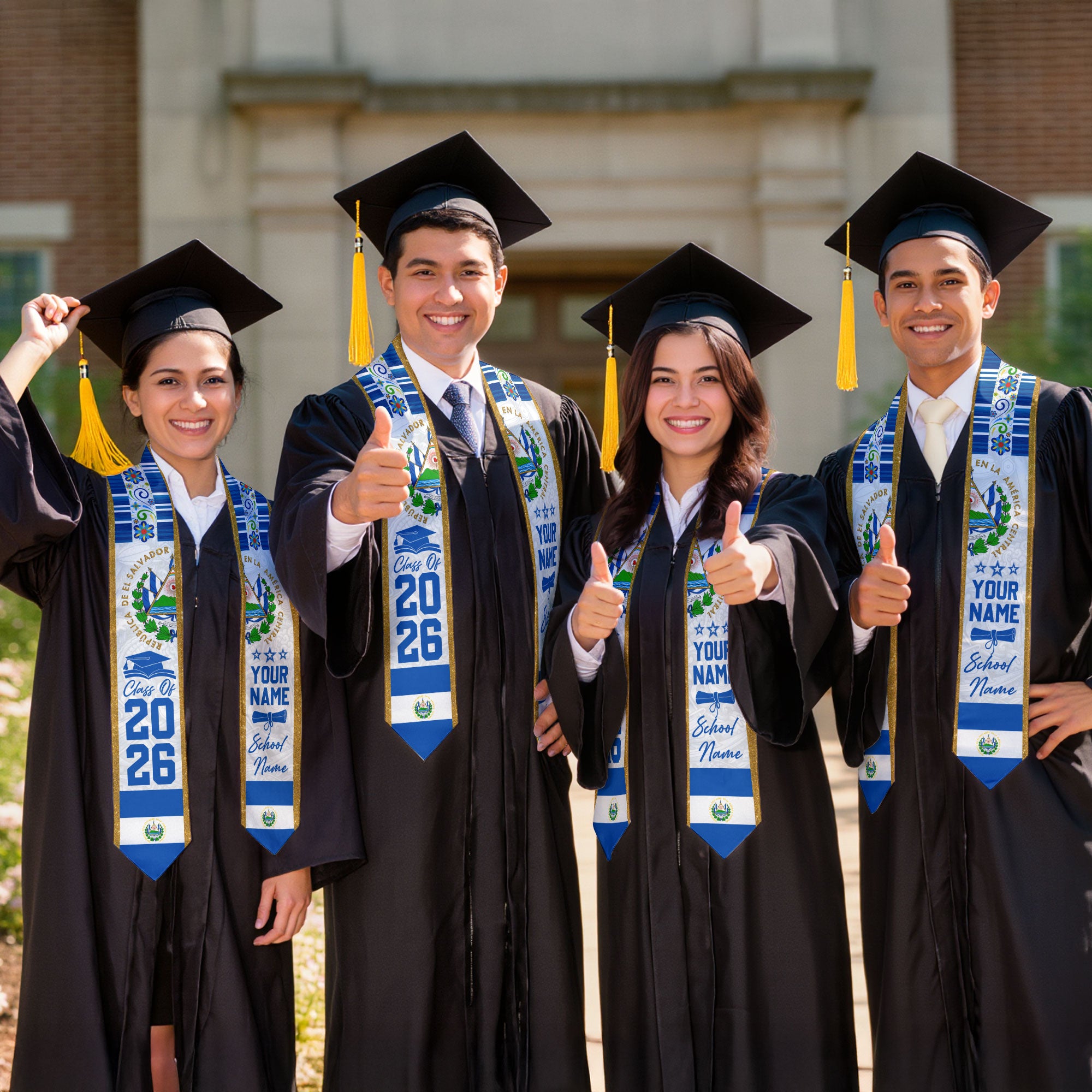 2026 El Salvador Graduation Sash, Salvadoran Flag Stole, Custom Detail Style for Grads
