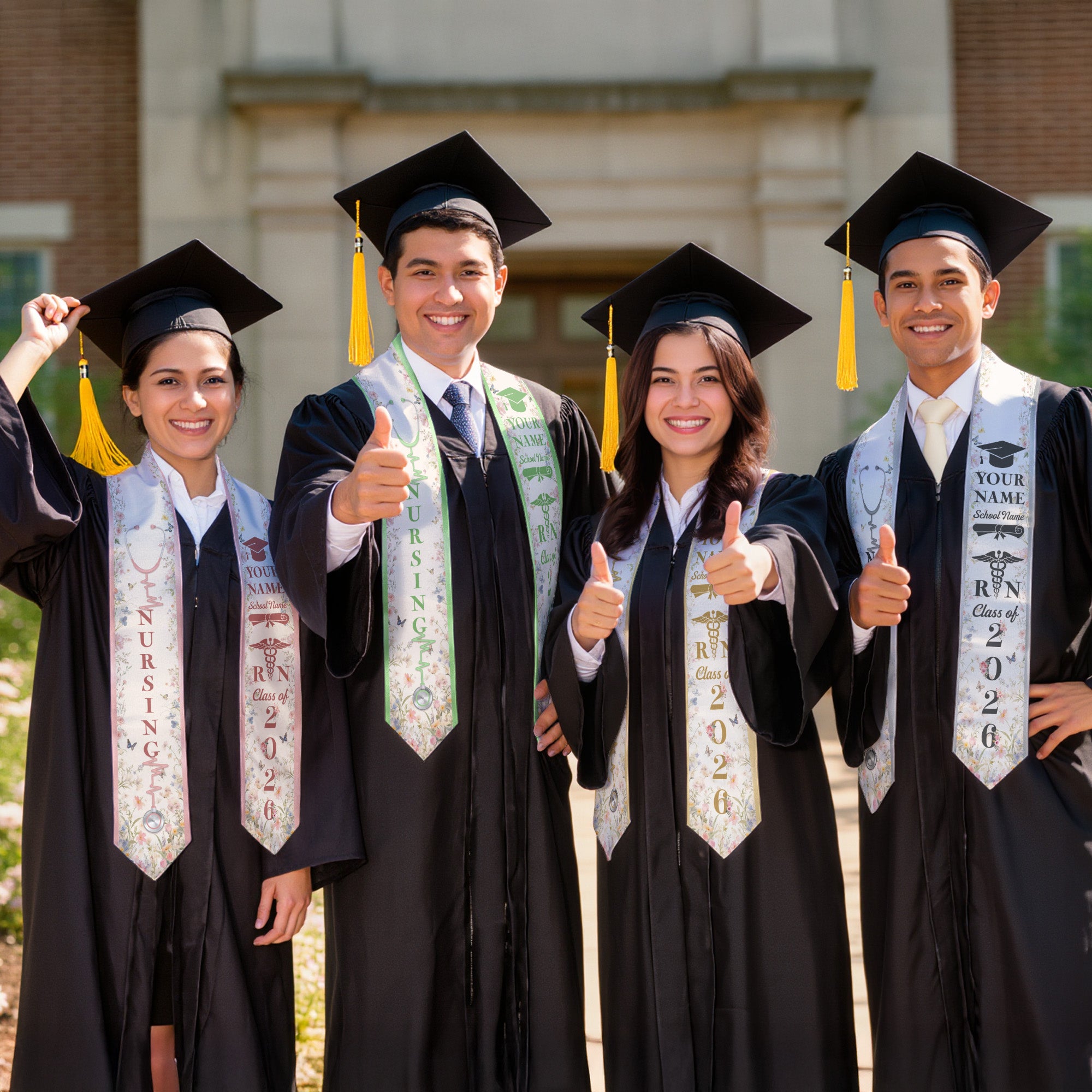 Customized Nursing Graduation Stole with RN Theme, BSN Nurse Commencement Sash for Class of 2026