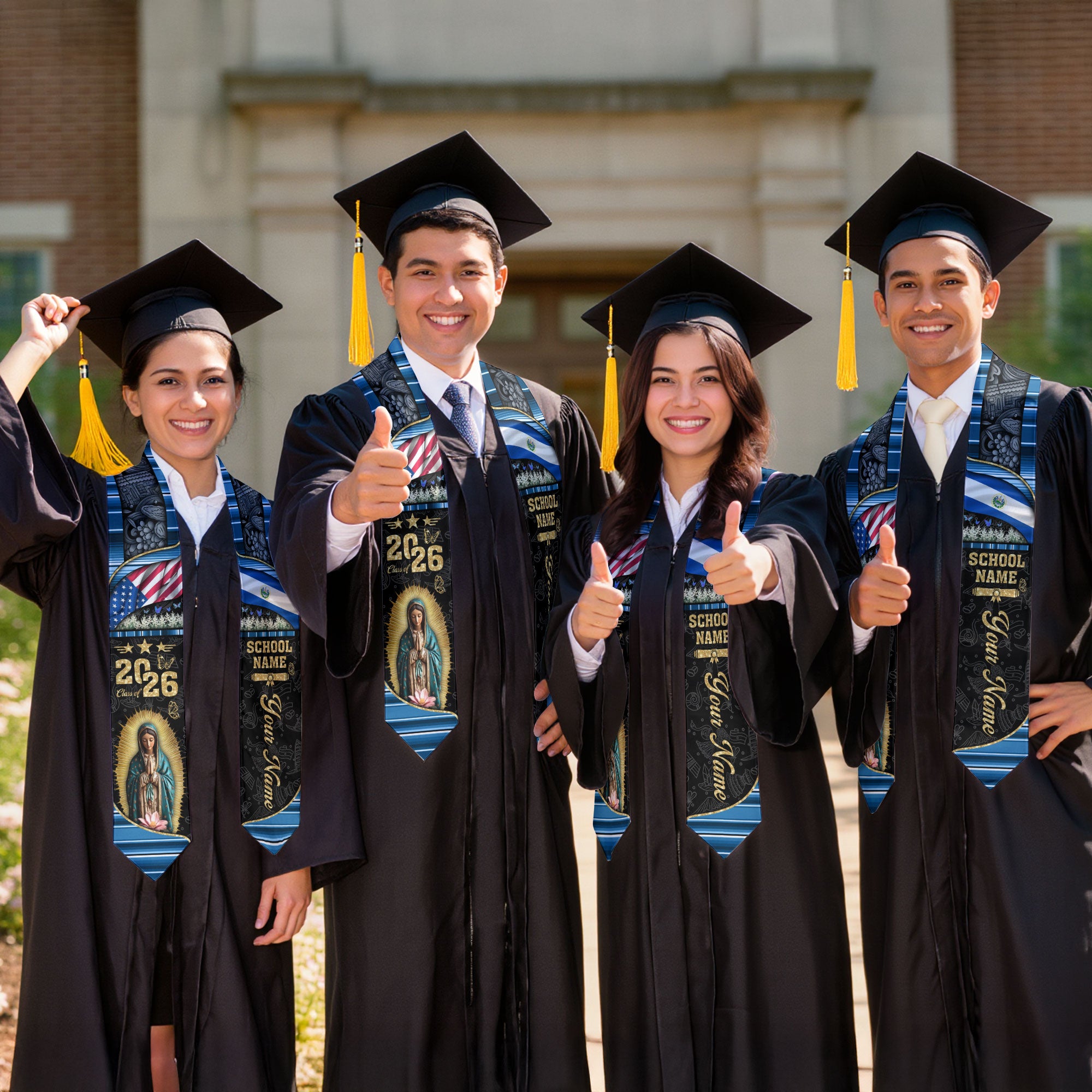 Customized El Salvador Graduation Stole with National Pride Flag Design, Graduation Sash 2026