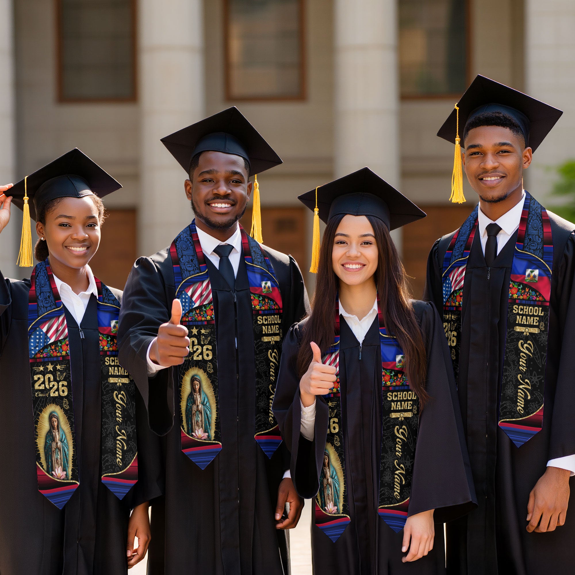 Customized Haiti Graduation Stole Featuring National Flag Pattern, Graduation Sash Class of 2026
