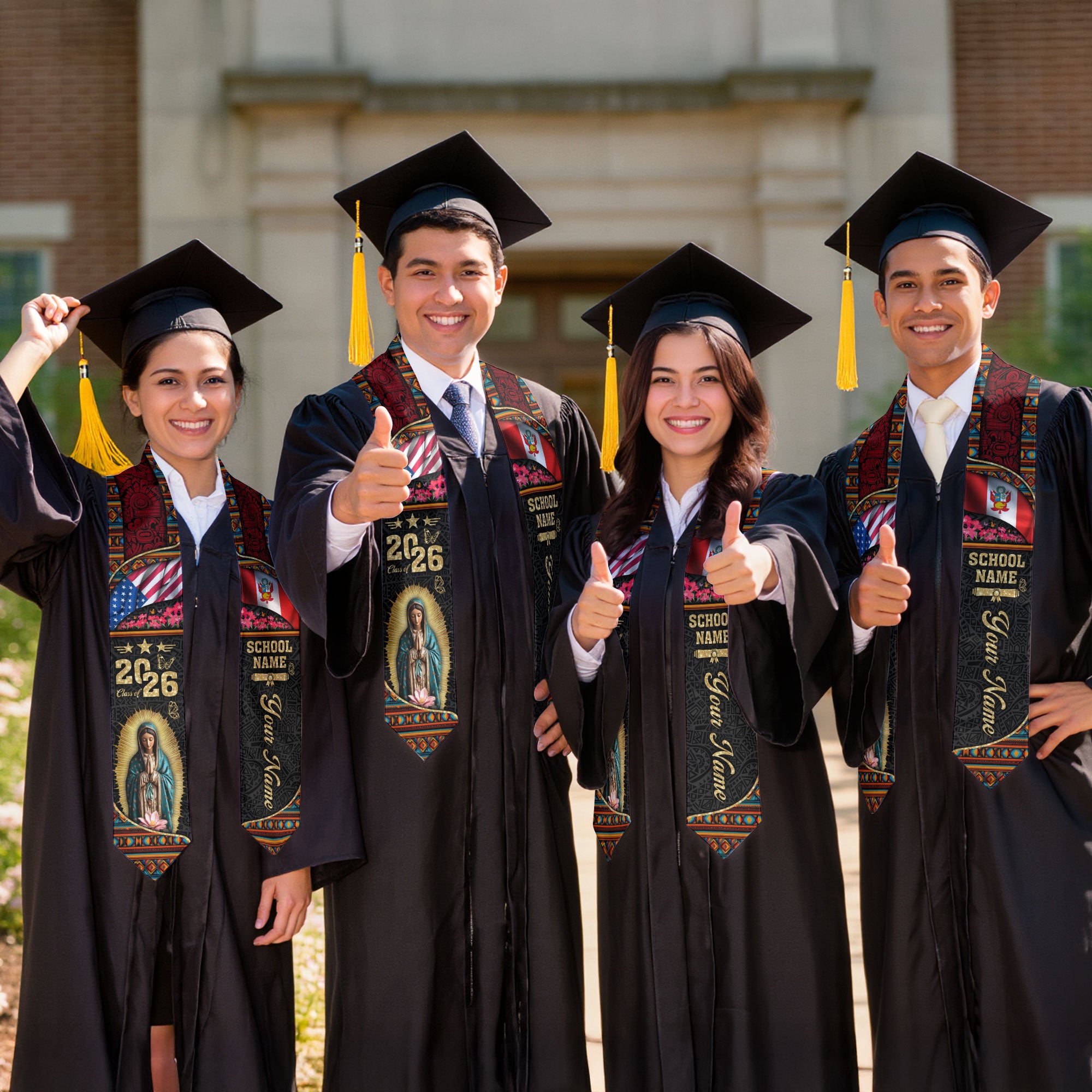 Customized Peru Graduation Stole with National Flag Inspired Pattern, Graduation Sash for 2026