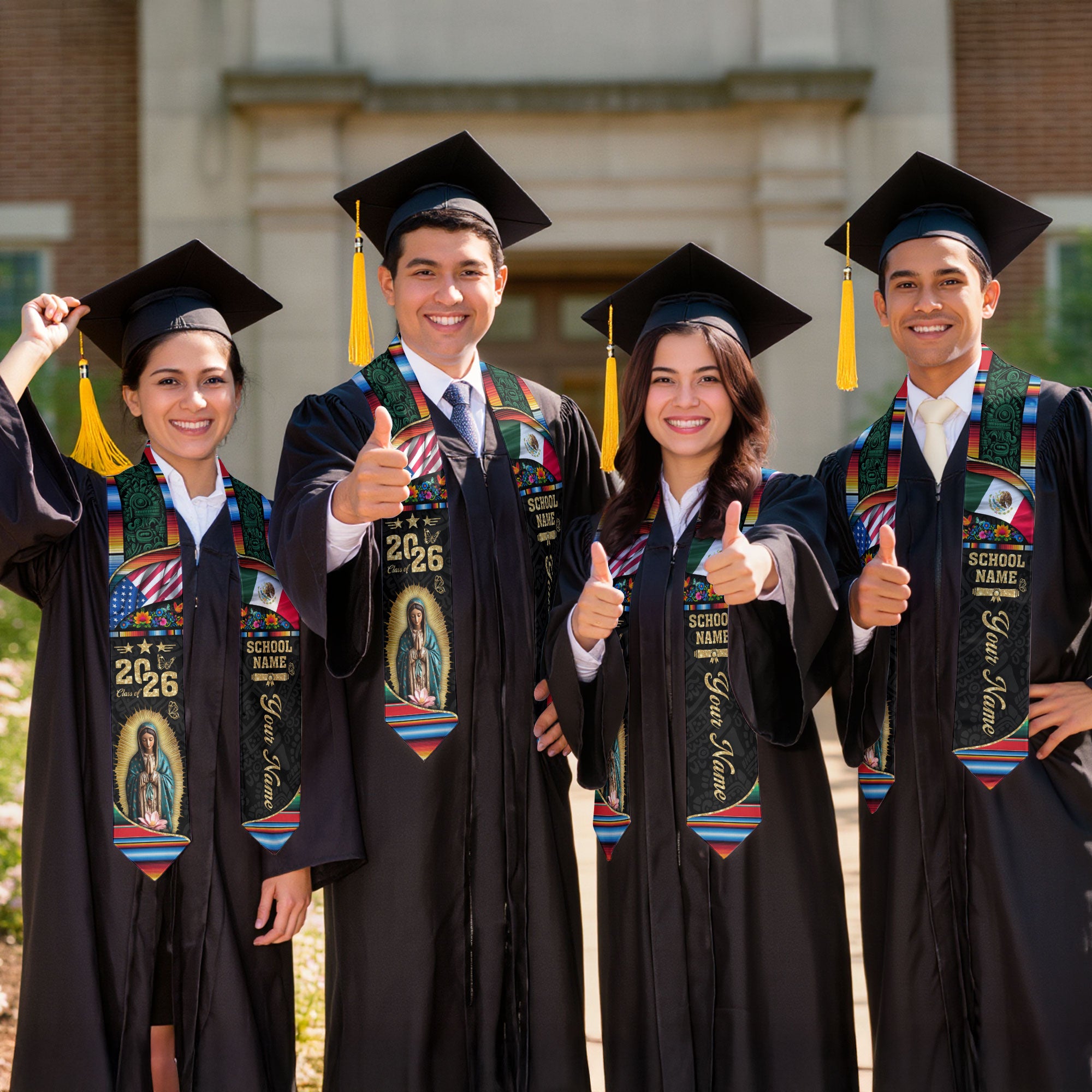Mexico Graduation Sash 2026, Mexican Stole for Seniors, Mexican American Flag Grad Sash