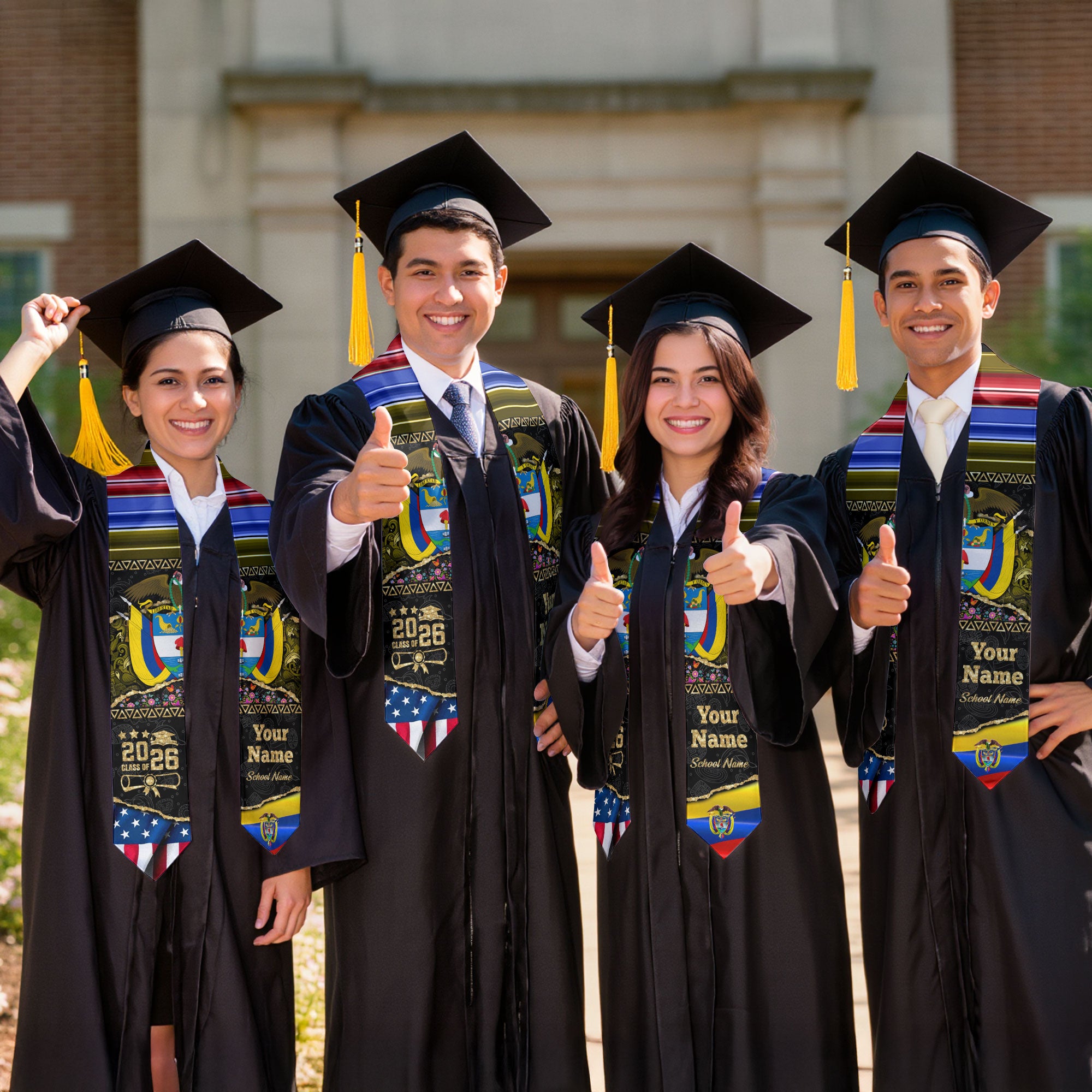 Customized Colombia Graduation Stole with Colombian Flag Theme, Graduation Sash for Class of 2026