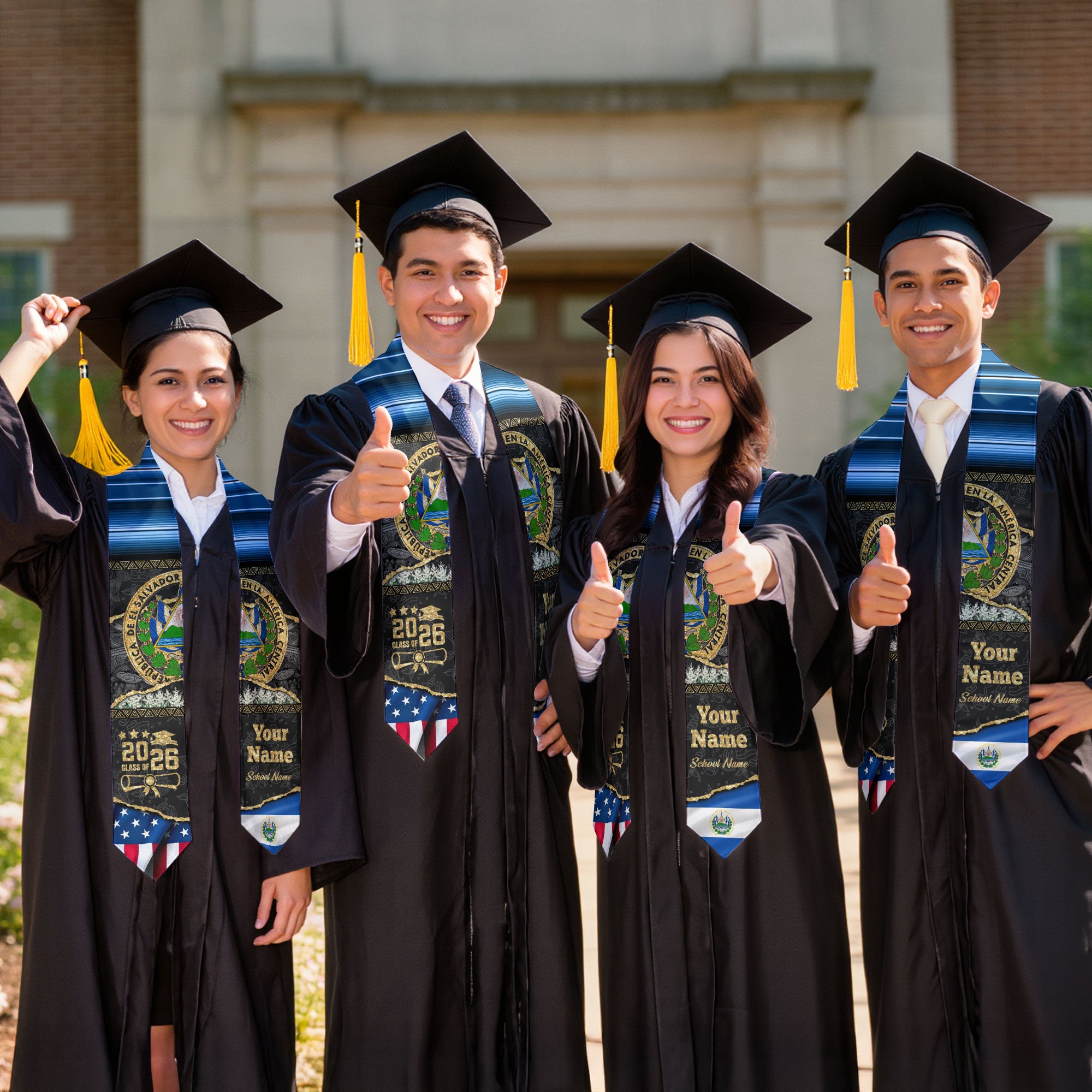 Customized El Salvador Graduation Stole Featuring Salvadoran Flag Accents, Graduation Sash 2026
