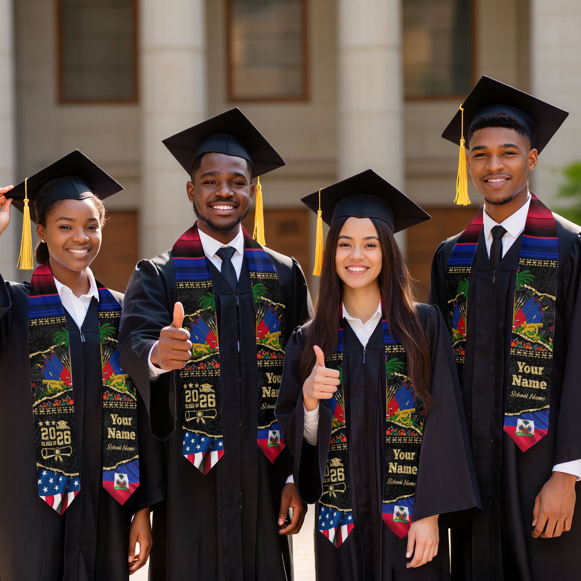 Customized Haiti Graduation Stole with Haitian Flag Elements, Graduation Sash for Class of 2026
