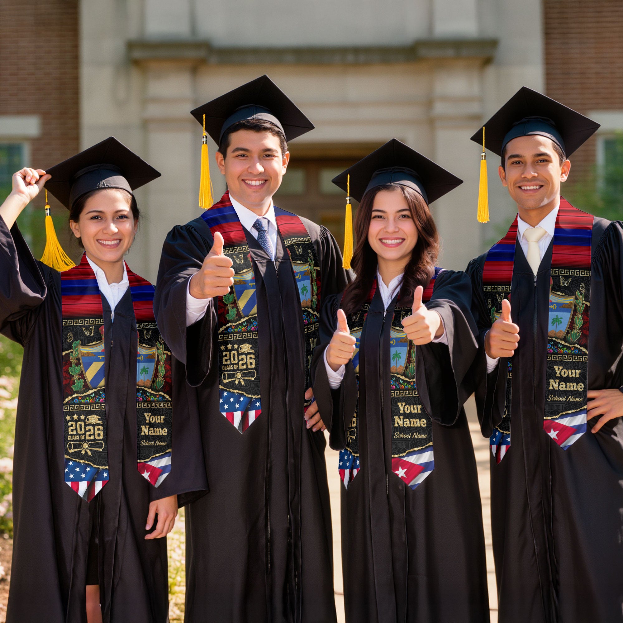 Customized Cuba Graduation Stole Featuring Cuban Flag Style, Graduation Sash Class of 2026