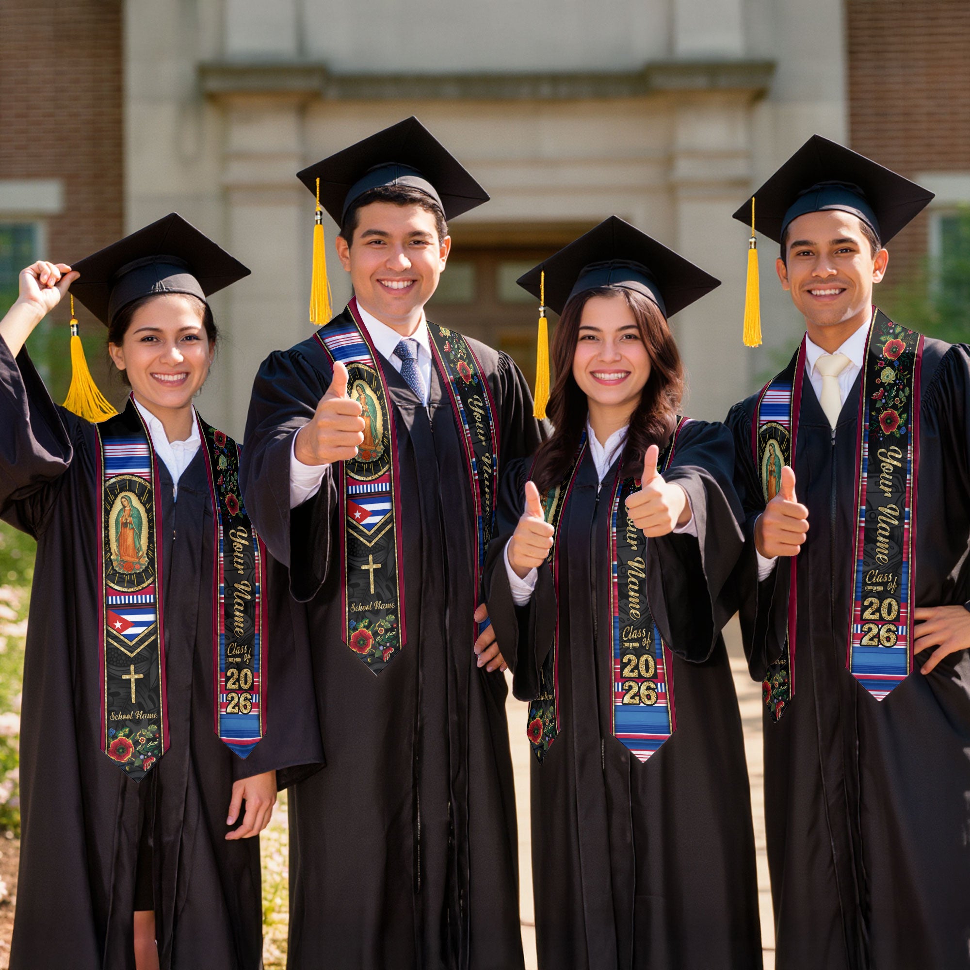 Customized Cuba Graduation Stole Featuring Cuban Flag Heritage Style, Graduation Sash for Class of 2026