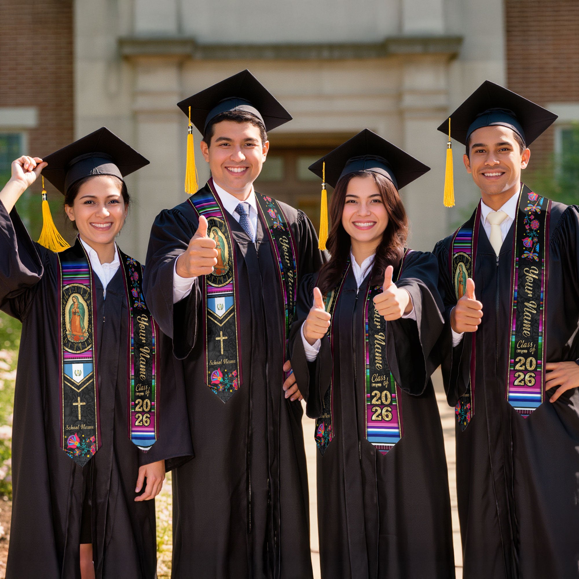 Customized Guatemala Graduation Stole with Guatemalan Flag Heritage Pattern, Graduation Sash Class of 2026
