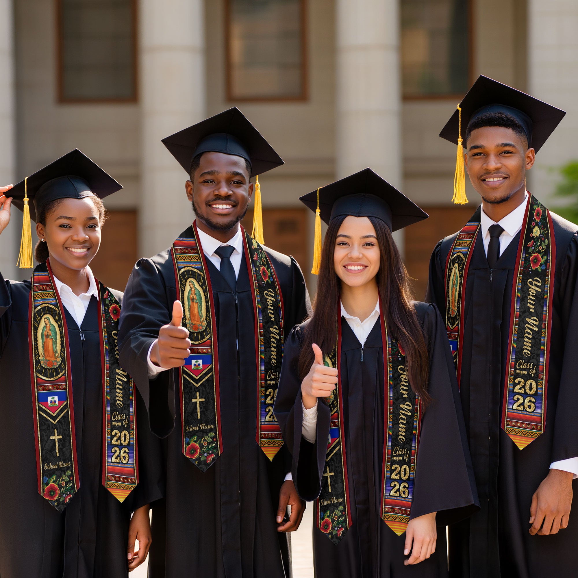 Customized Haiti Graduation Stole Featuring Haitian Flag Motif, Graduation Sash for the Class of 2026