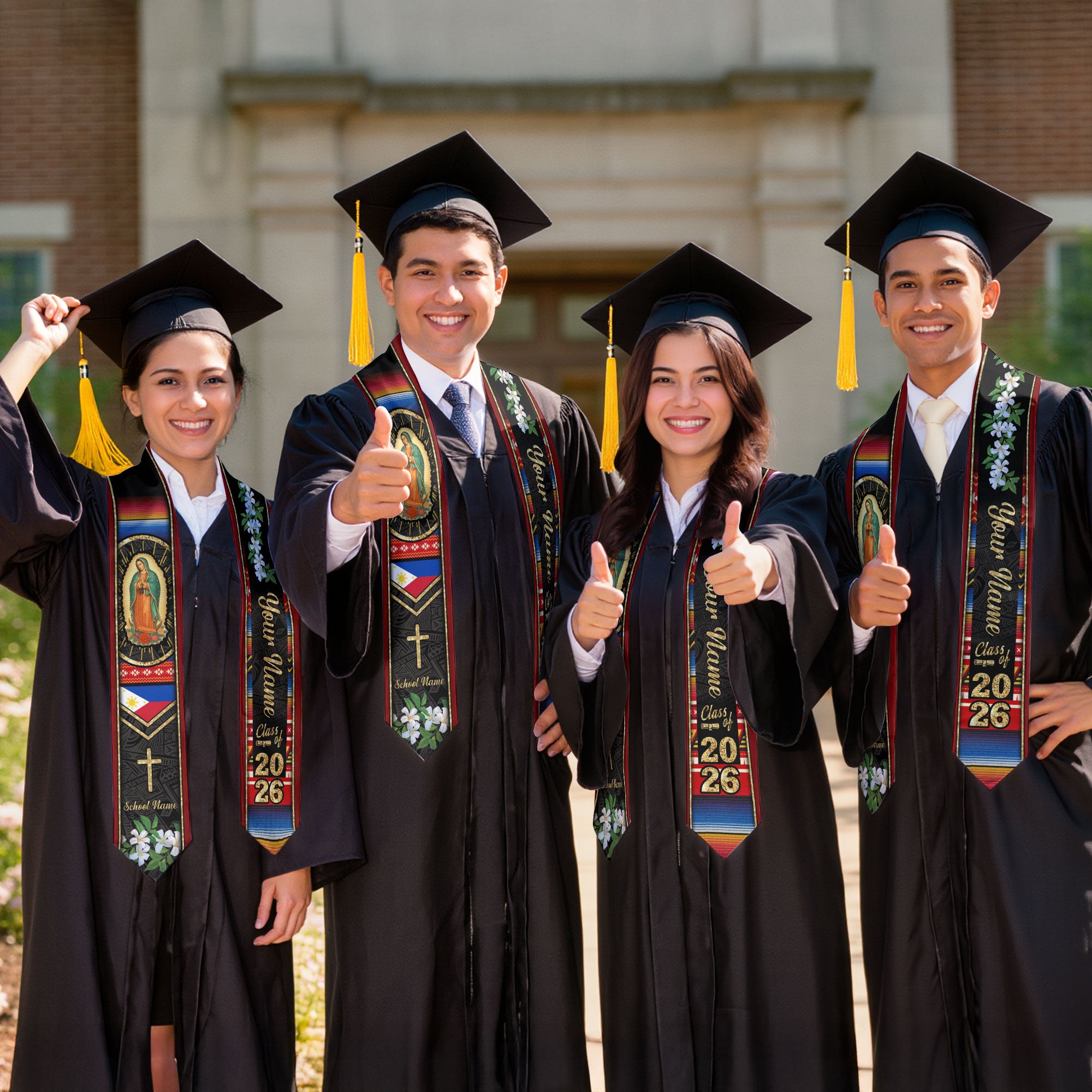 Customized Philippines Graduation Stole with Filipino Flag Inspired Pattern, Graduation Sash Class of 2026