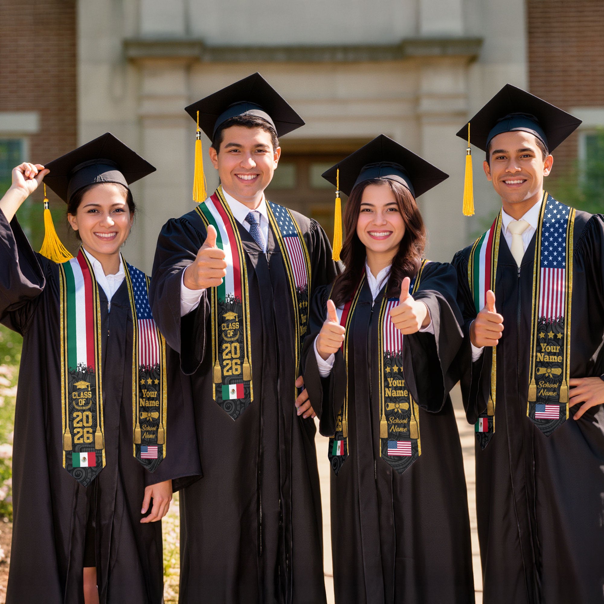 Mexico Graduation Stole 2026, Mexican Flag Sash, Tailored Detail for Class of 2026 Grads