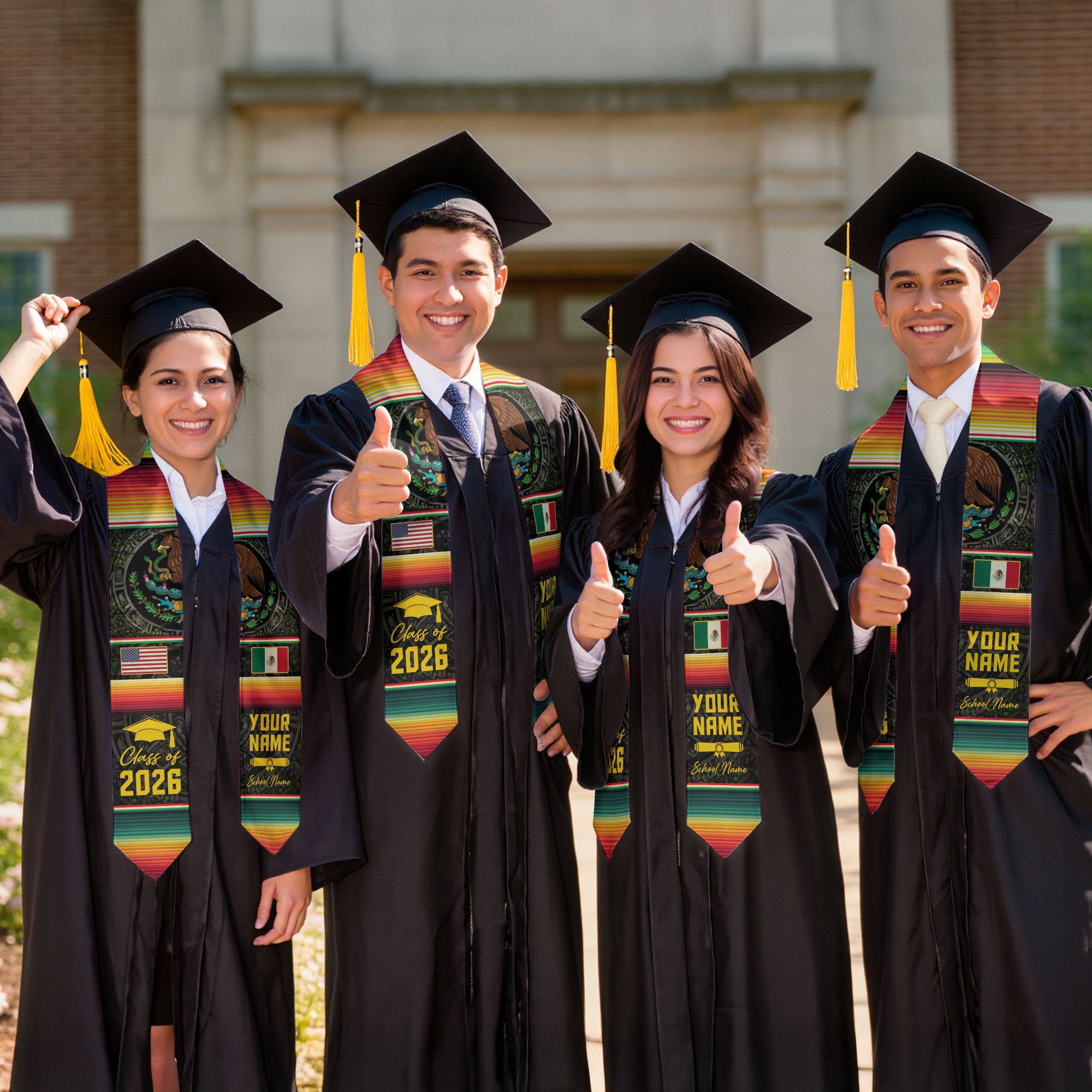 Mexico Graduation Stole 2026, Mexican Flag Graduation Sash, Add Details Option for Grads