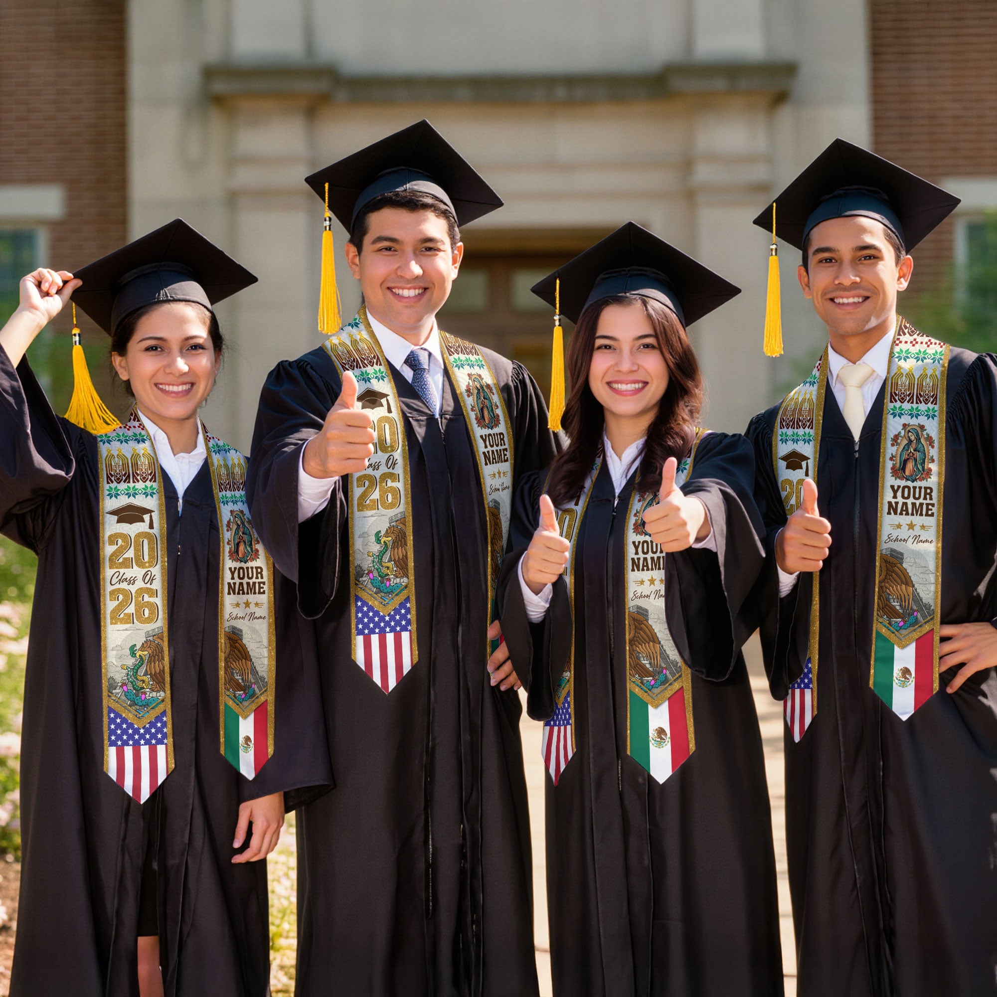Mexican Flag Graduation Stole 2026, Mexico Sash for Grads, Personalized Detail Option