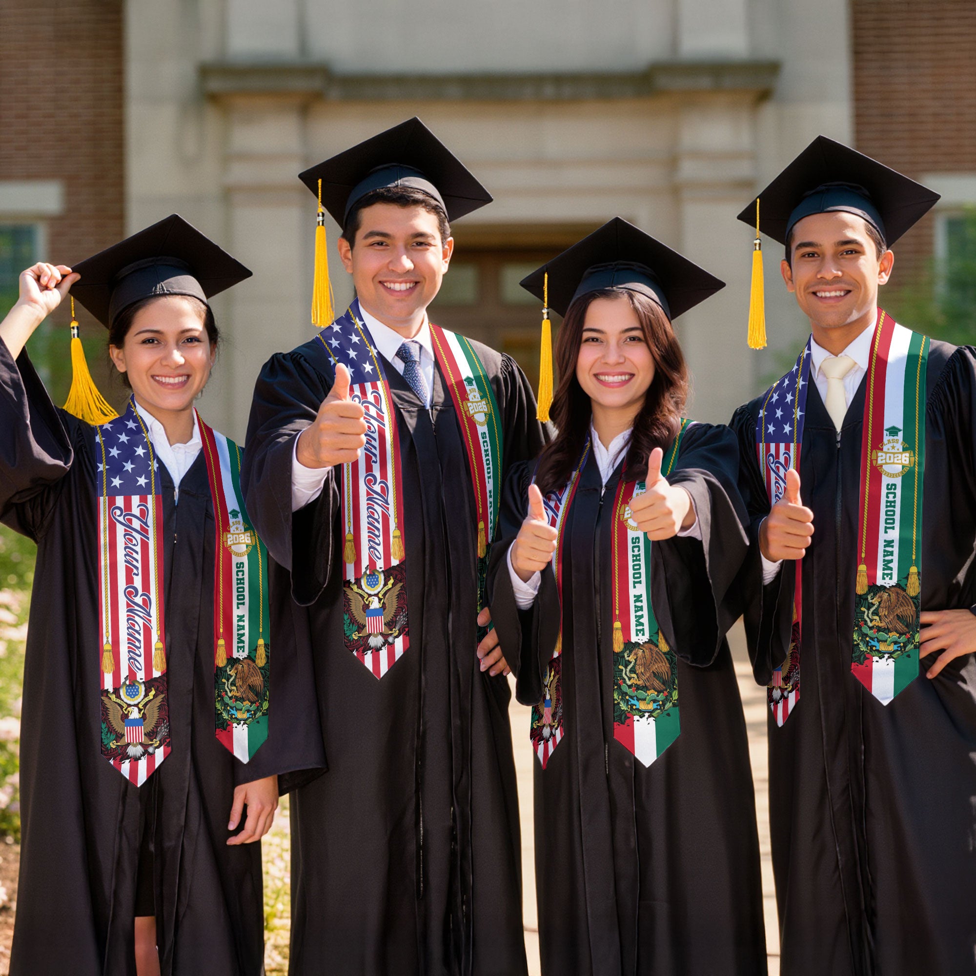Mexican Graduation Sash 2026, Mexico Graduation Stole, Mexican American Flag Grad Stole