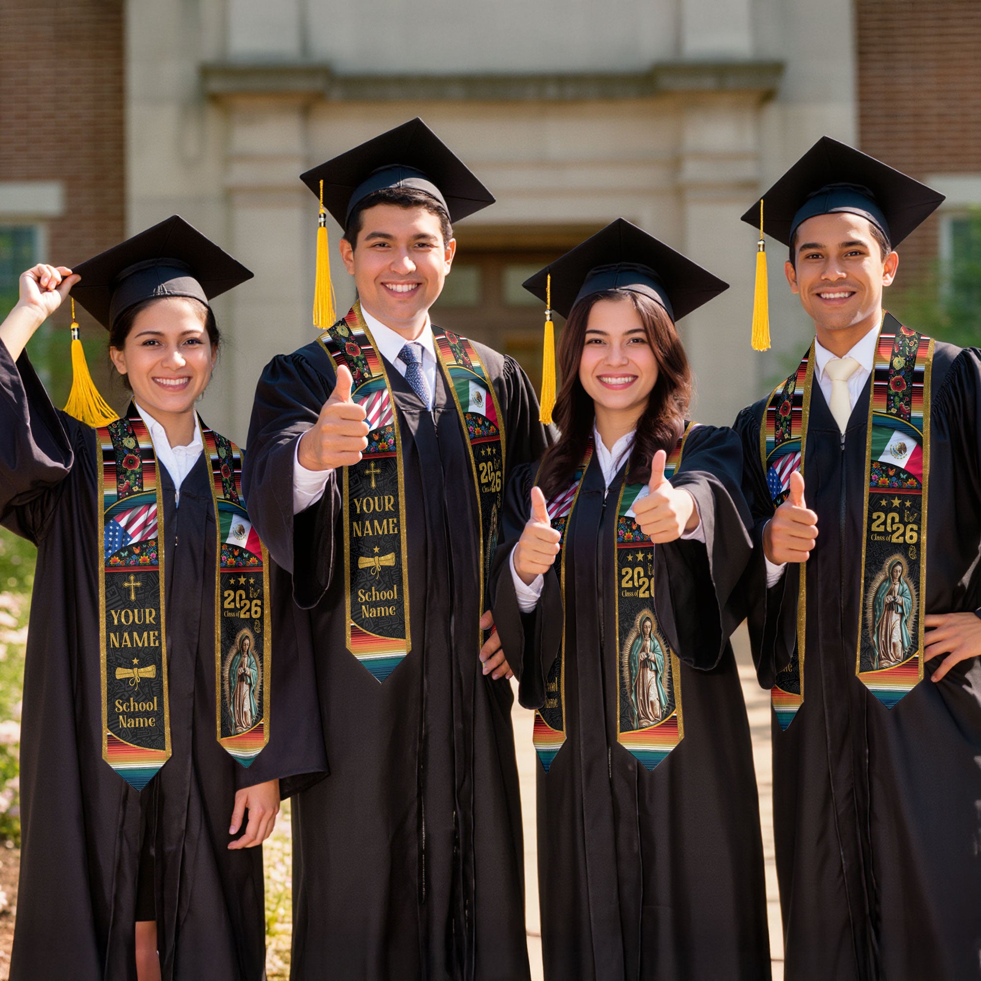 2026 Mexican Graduation Stole, Mexico Flag Stole, Mexican Stole for Graduation