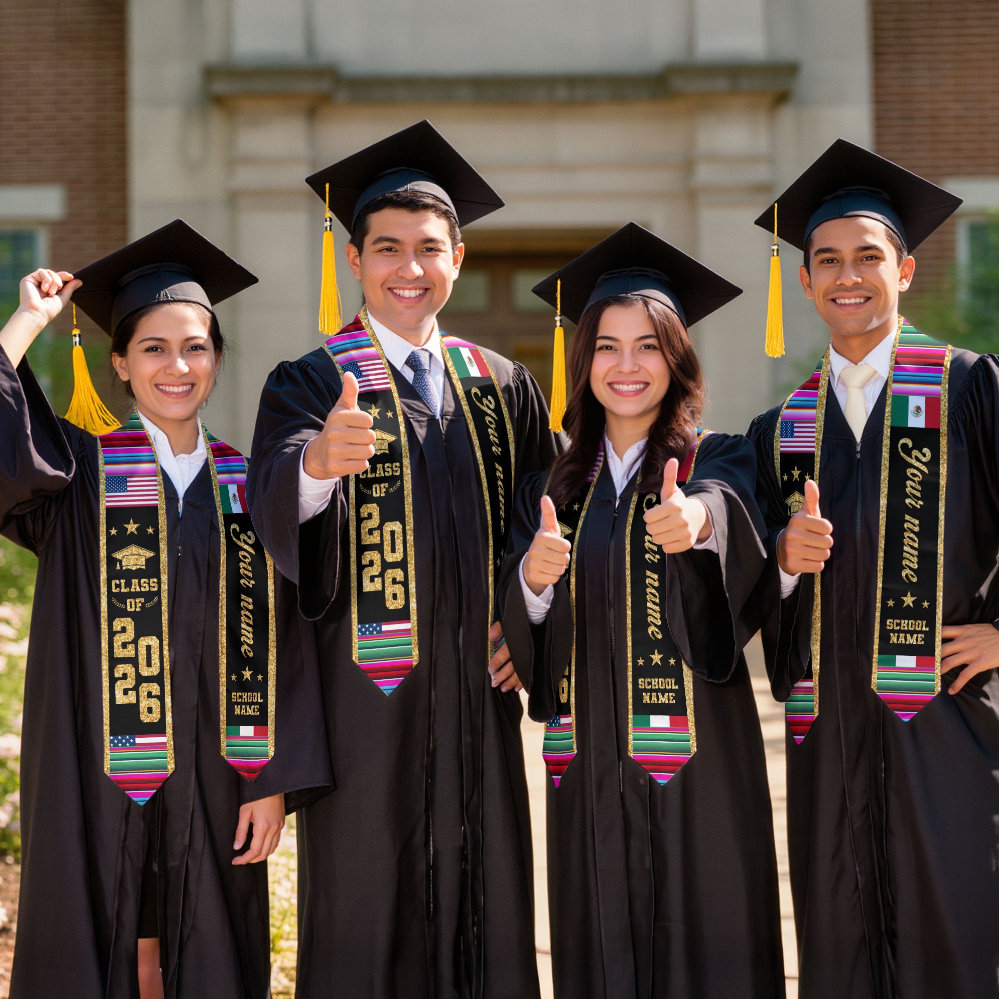 2026 Mexico Stole for Graduation, Mexican Flag Sash, Optional Personal Detail for Grads