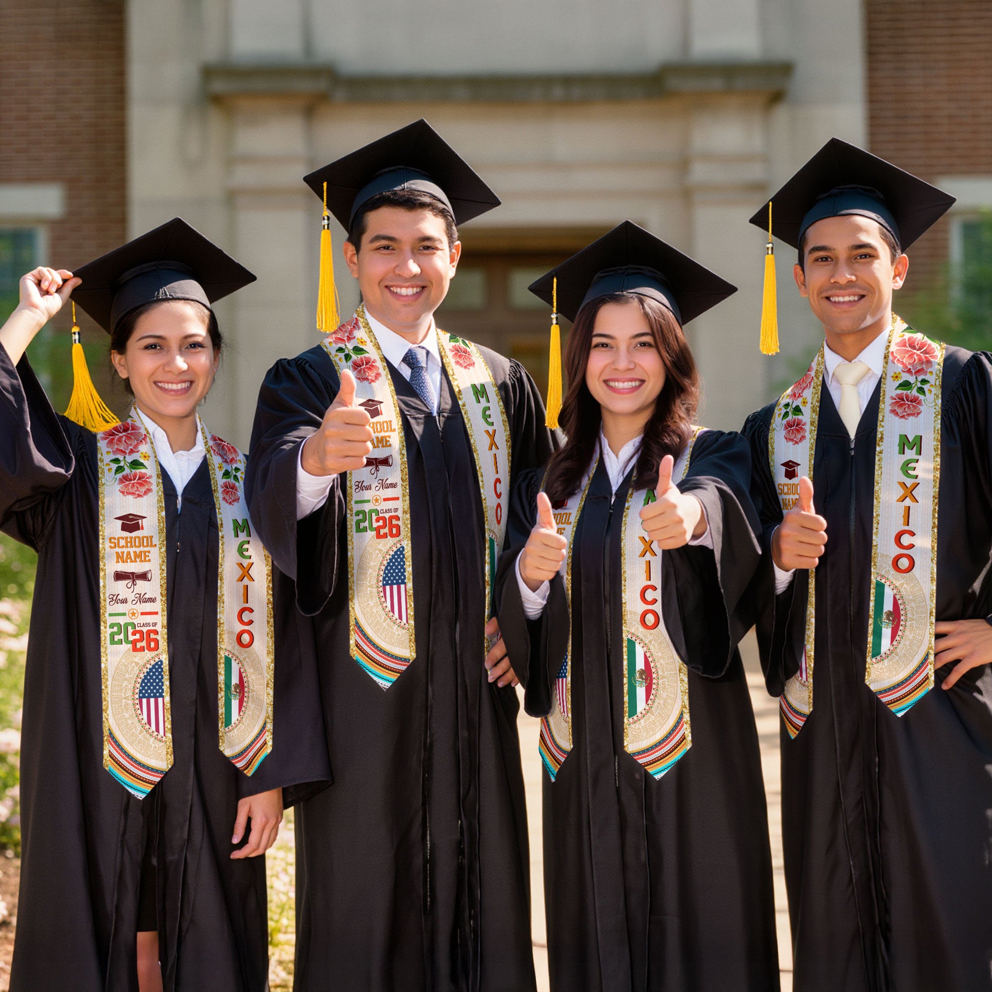 2026 Mexican Flag Graduation Stole, Mexico Graduation Sash, Add Your Details Option