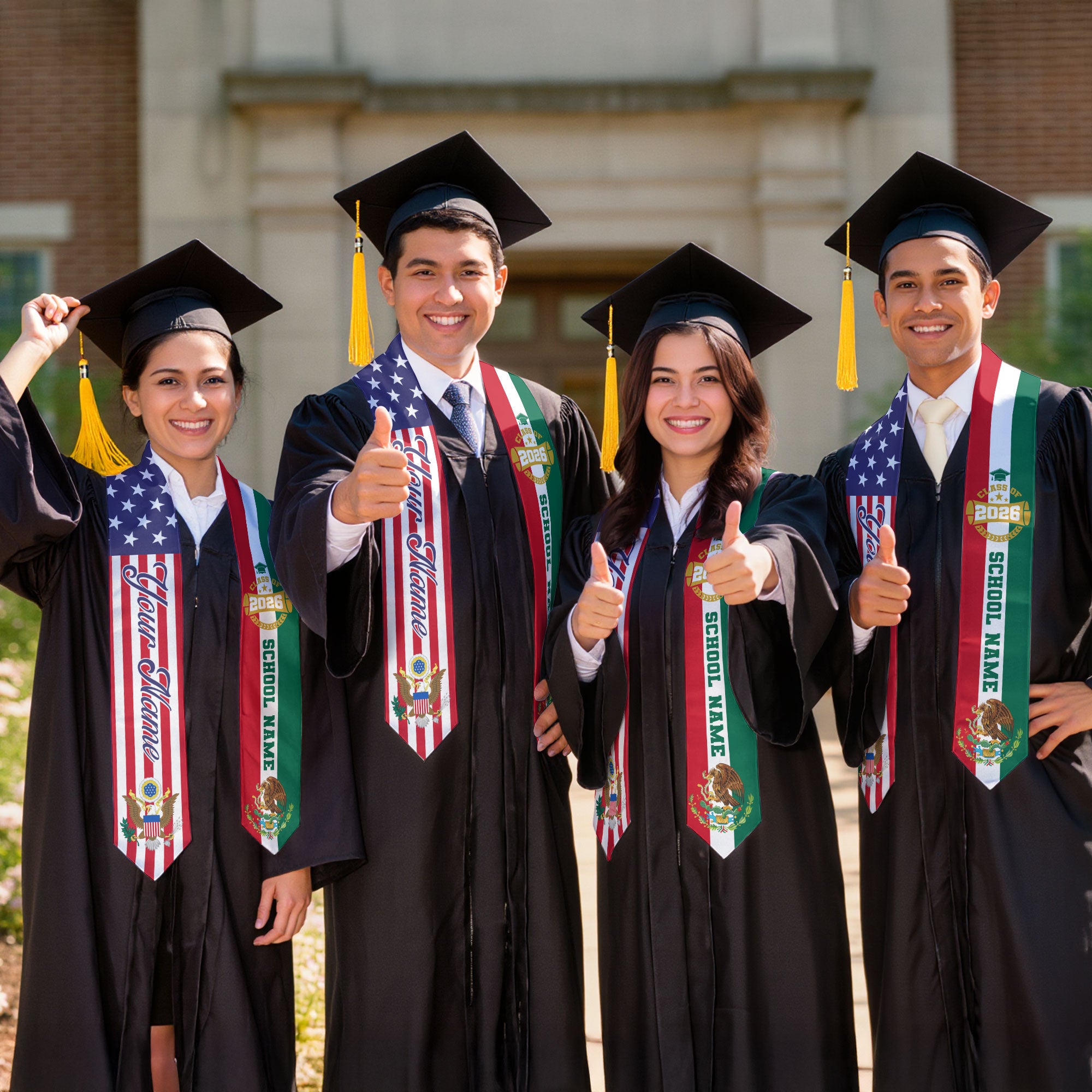 2026 Mexico Graduation Stole, Mexican Flag Sash, Personal Detail Option for Graduation Day