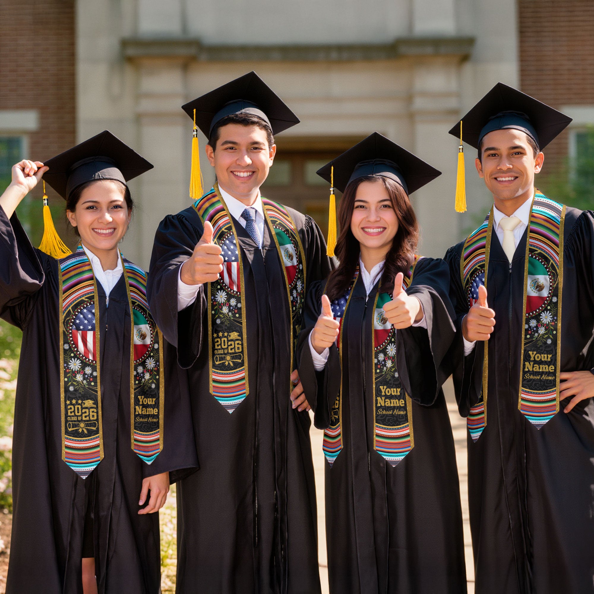 Customized Mexico Graduation Stole with Mexican Flag Heritage Pattern, Graduation Sash for the Class of 2026