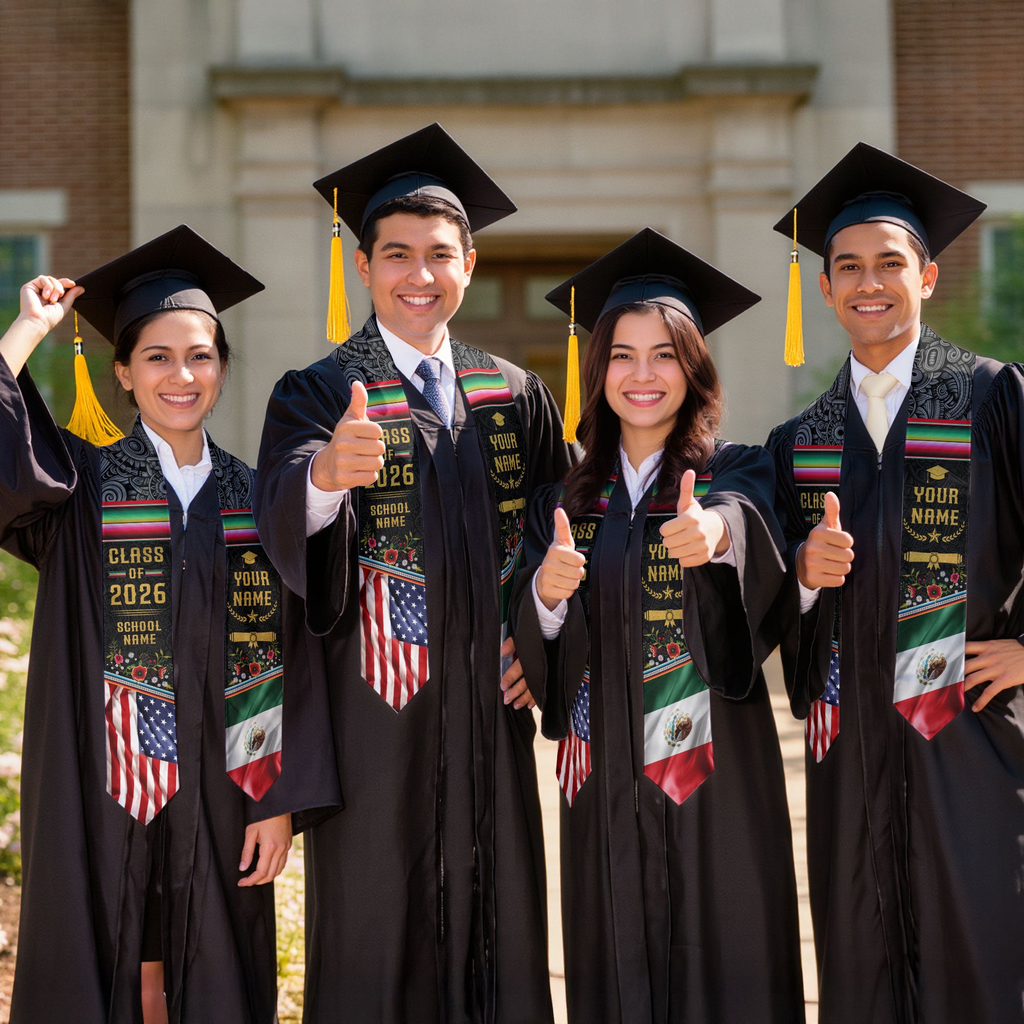 Customized Graduation Stole for Mexico Ceremonies, Mexican Flag Inspired Sash Celebrating Class of 2026