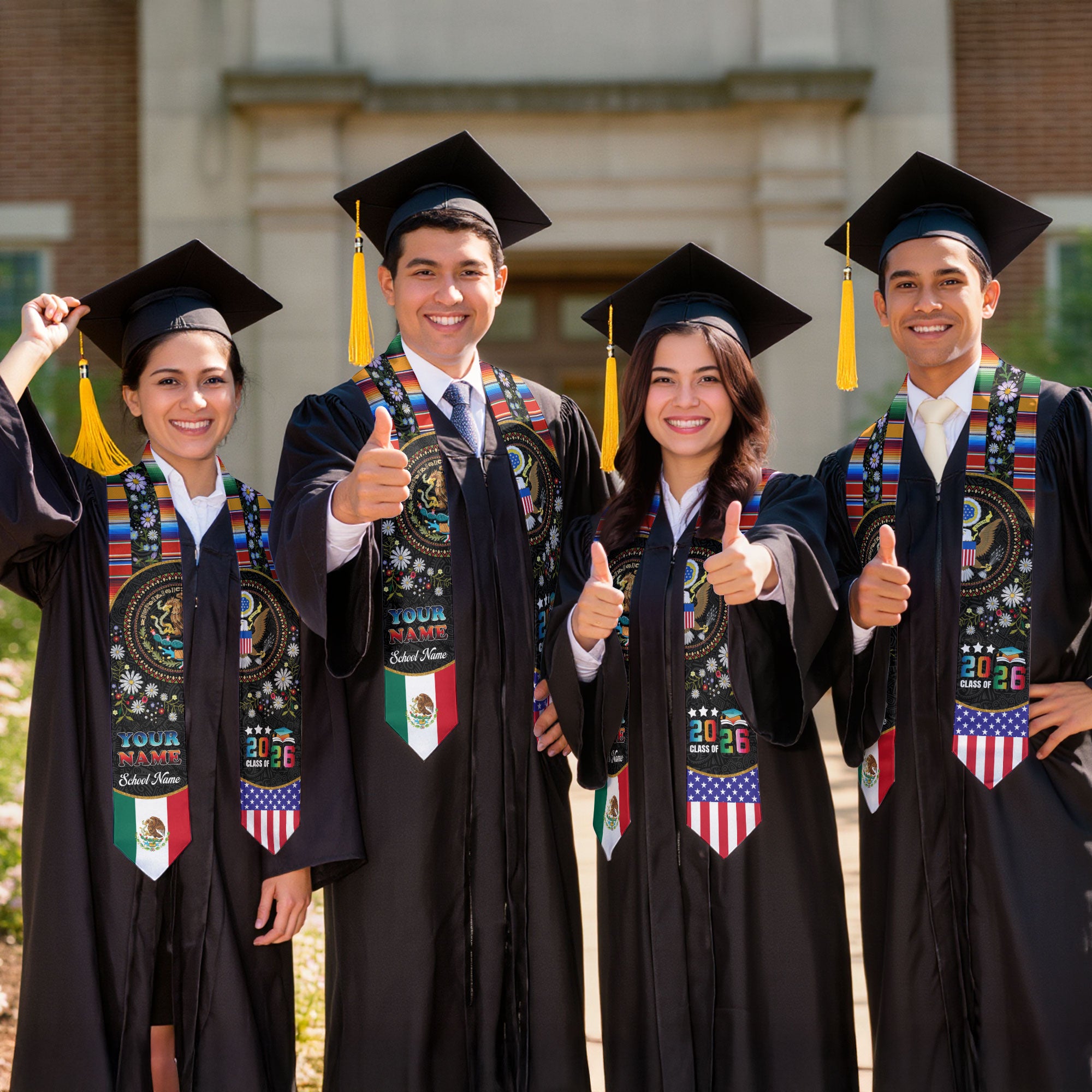 Customized Mexico Graduation Sash Featuring Traditional Flag Colors, Ceremony Stole for Class of 2026