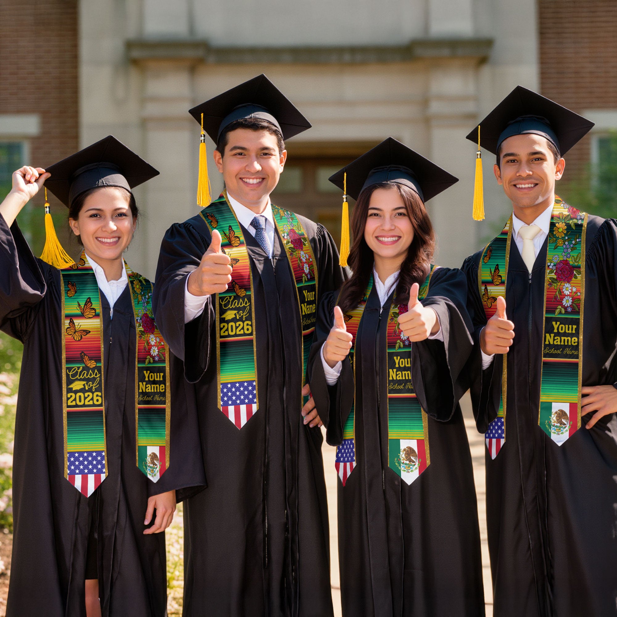 2026 Mexico Flag Stole for Grads, Mexican Graduation Sash, Personal Detail Option Included