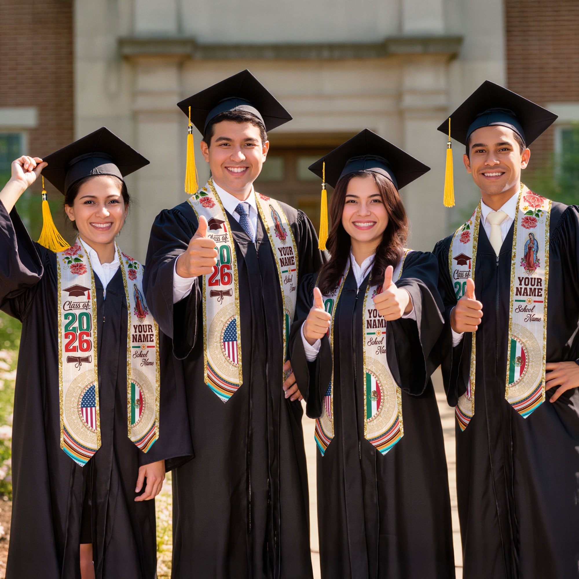 Mexico Flag Graduation Stole 2026, Mexico Sash for Ceremony, Personalized Detail Option