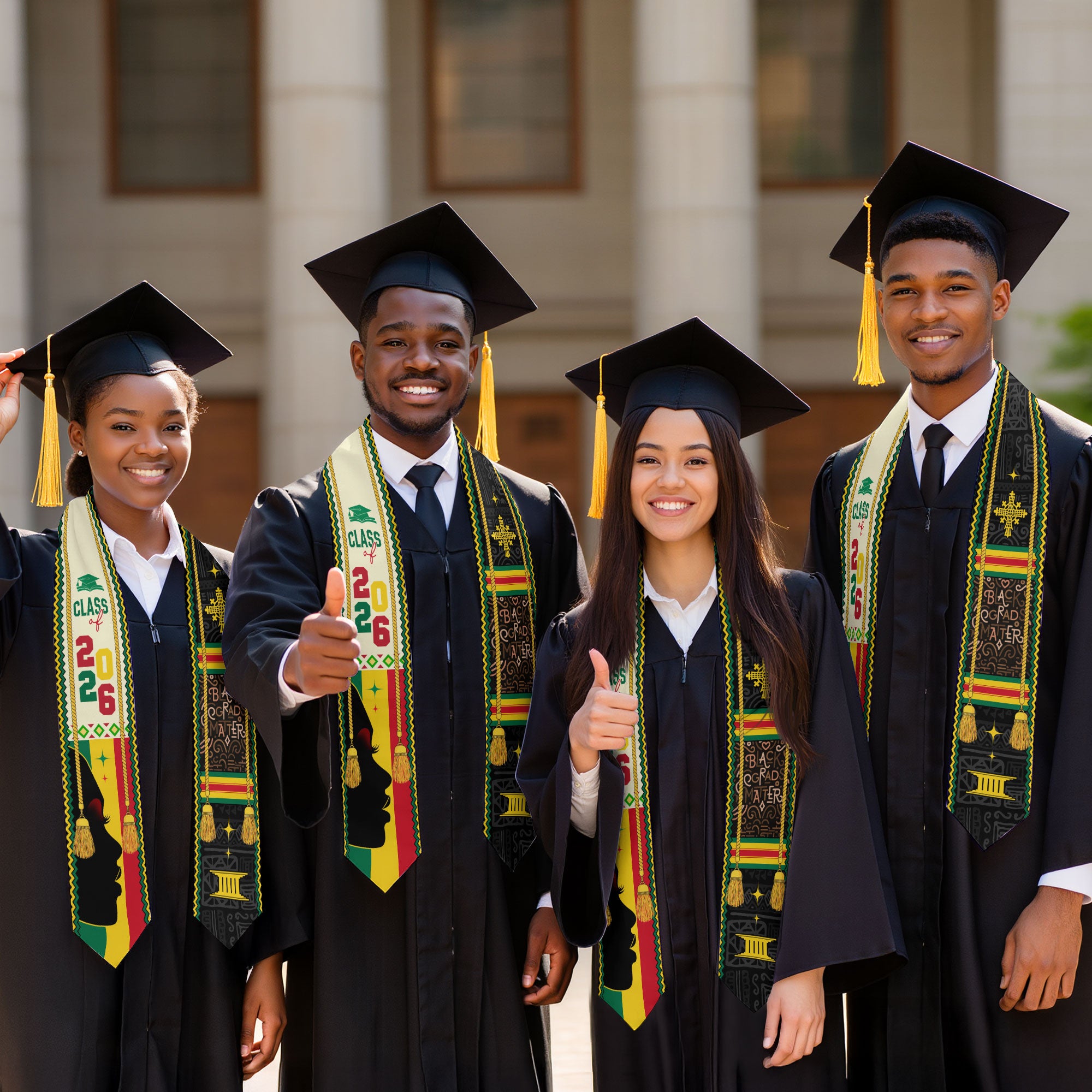 Black Grads Matter Graduation Stole 2026, Pan-African African Print Graduation Stole