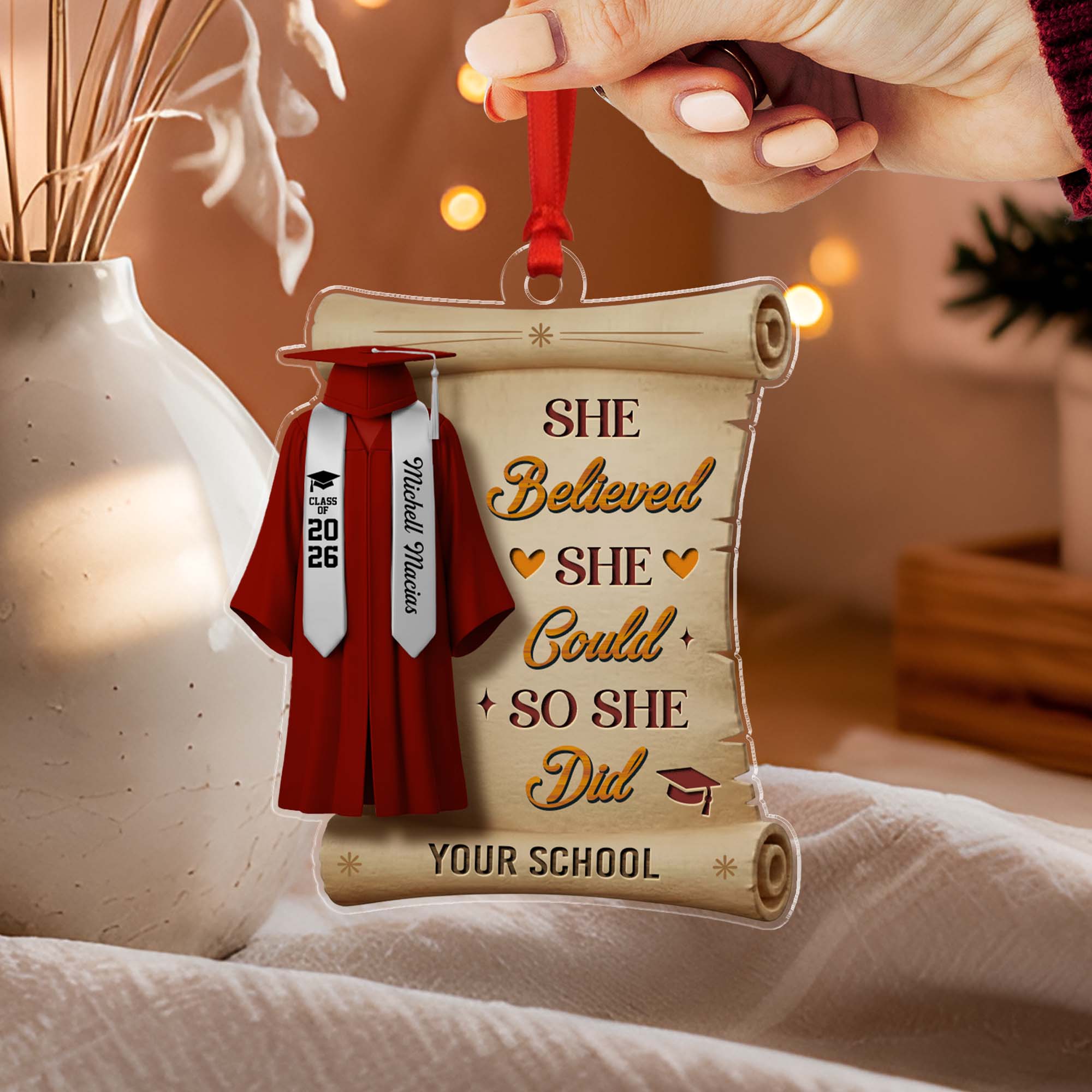 Personalized She Believed She Could So She Did Class Of 2026 Graduation Quote Ornament