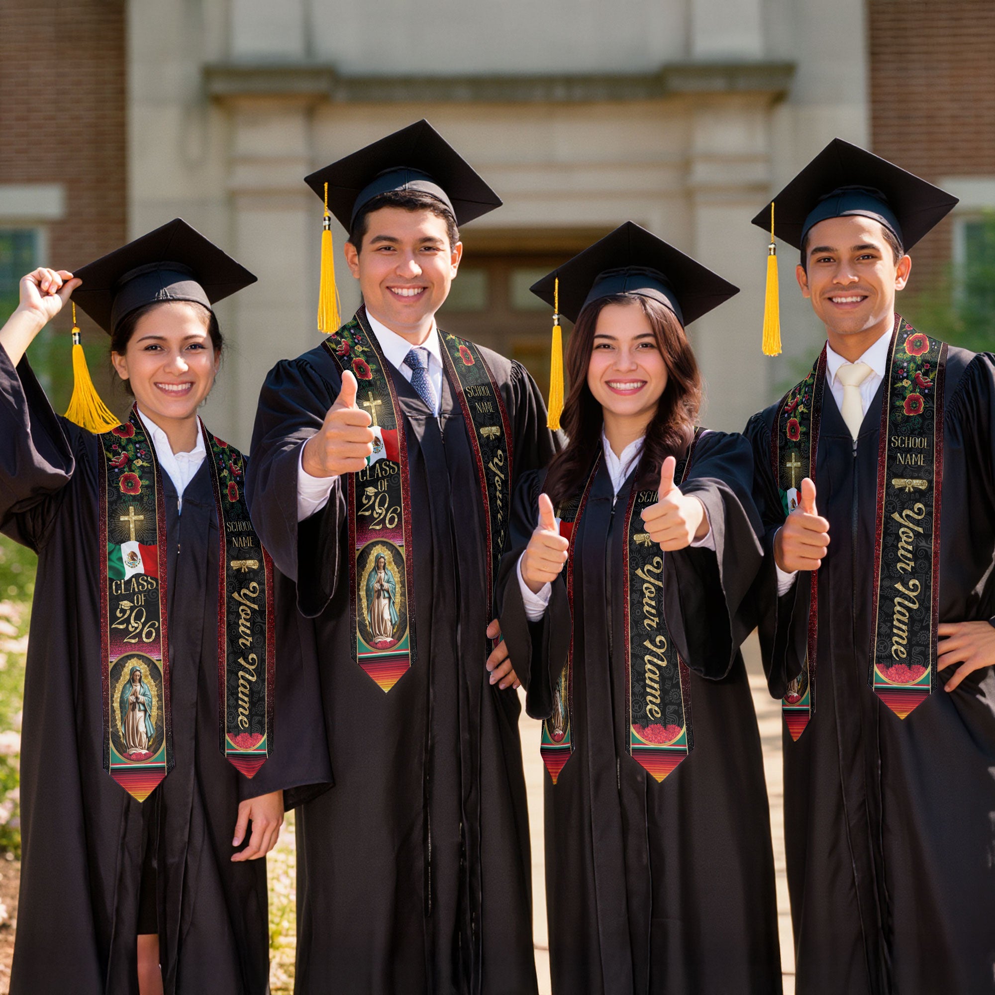Mexico Graduation Stole 2026, Mexican Flag Sash, Personalized Detail Options, Graduation Stole