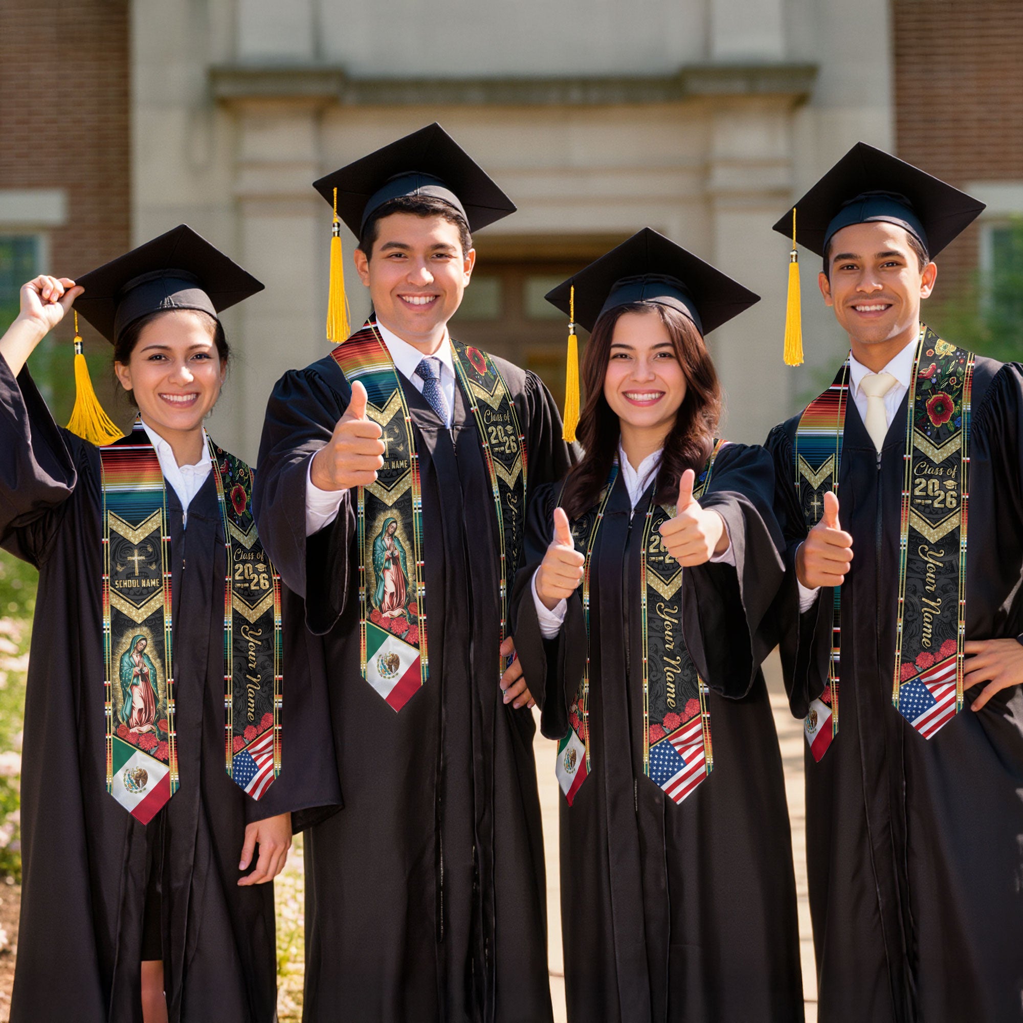 Mexico Flag Graduation Stole 2026, Mexican Graduation Sash, Add Your Name Detail Option